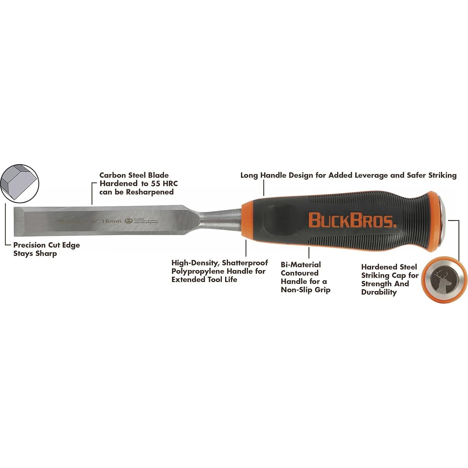 Cincel de Madera Buck Bros 74715 18mm con Mango Antideslizante