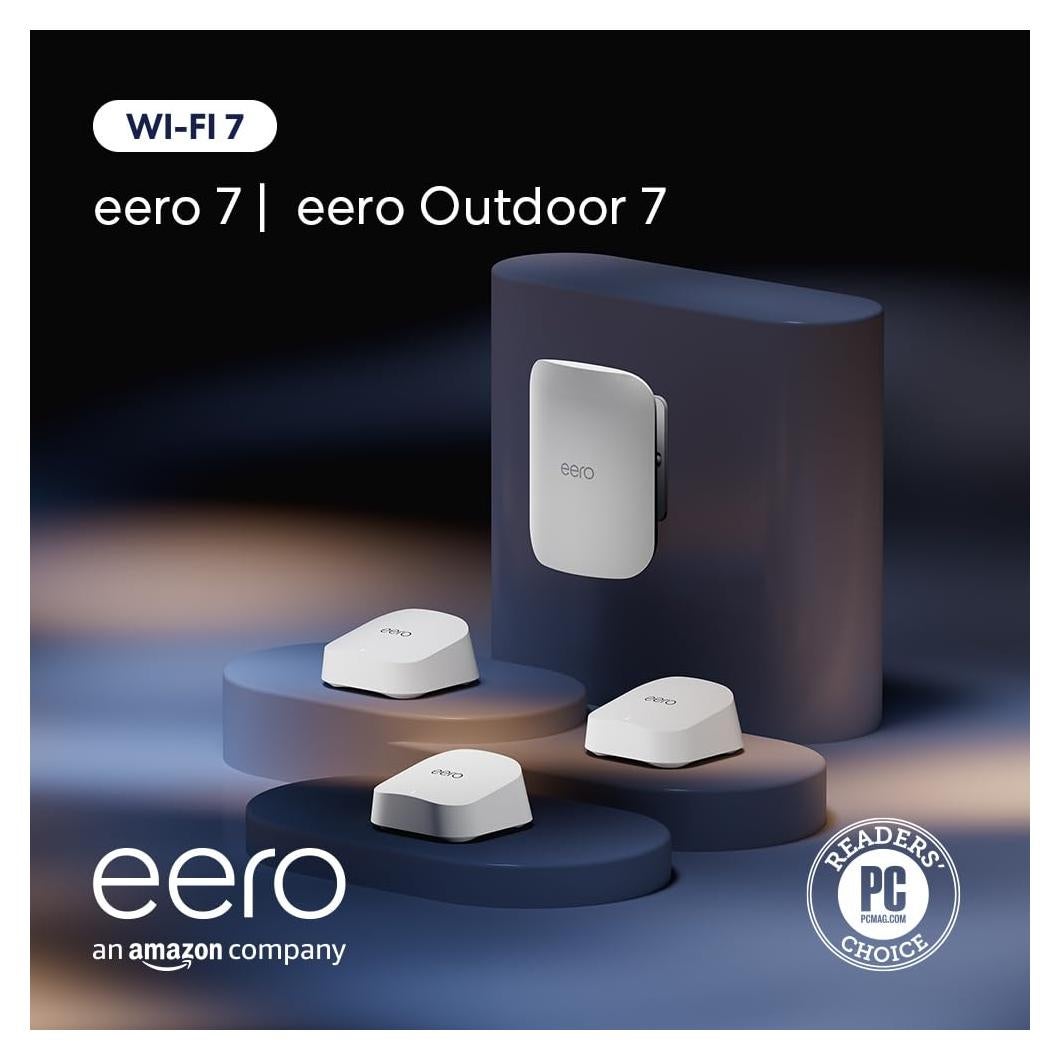 Amazon eero 7 (3-pack) with Amazon eero Outdoor 7 (1-pack) mesh wifi system