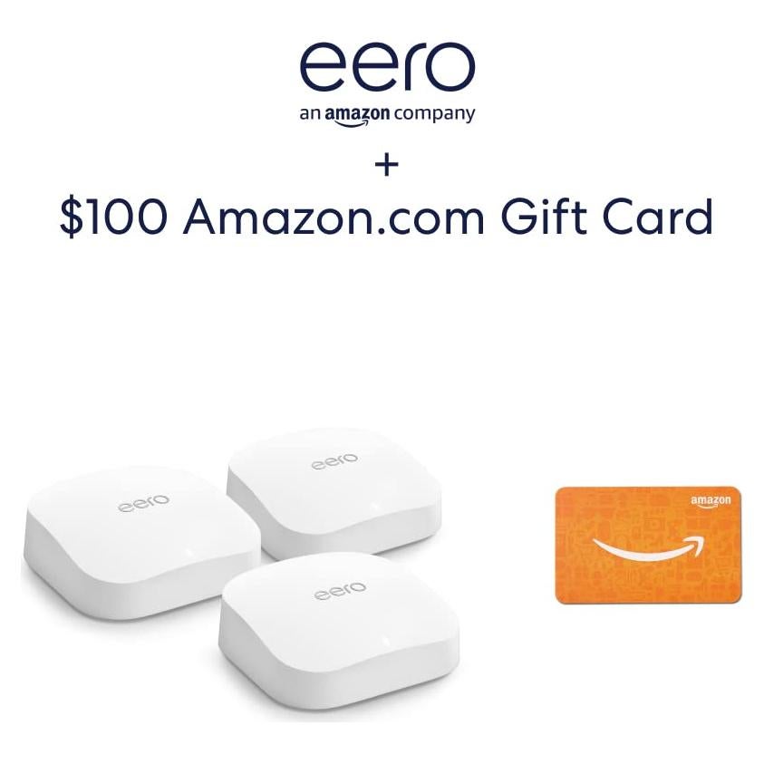 Amazon eero Pro 6E system (3-pack) with $100 Amazon.com Gift Card