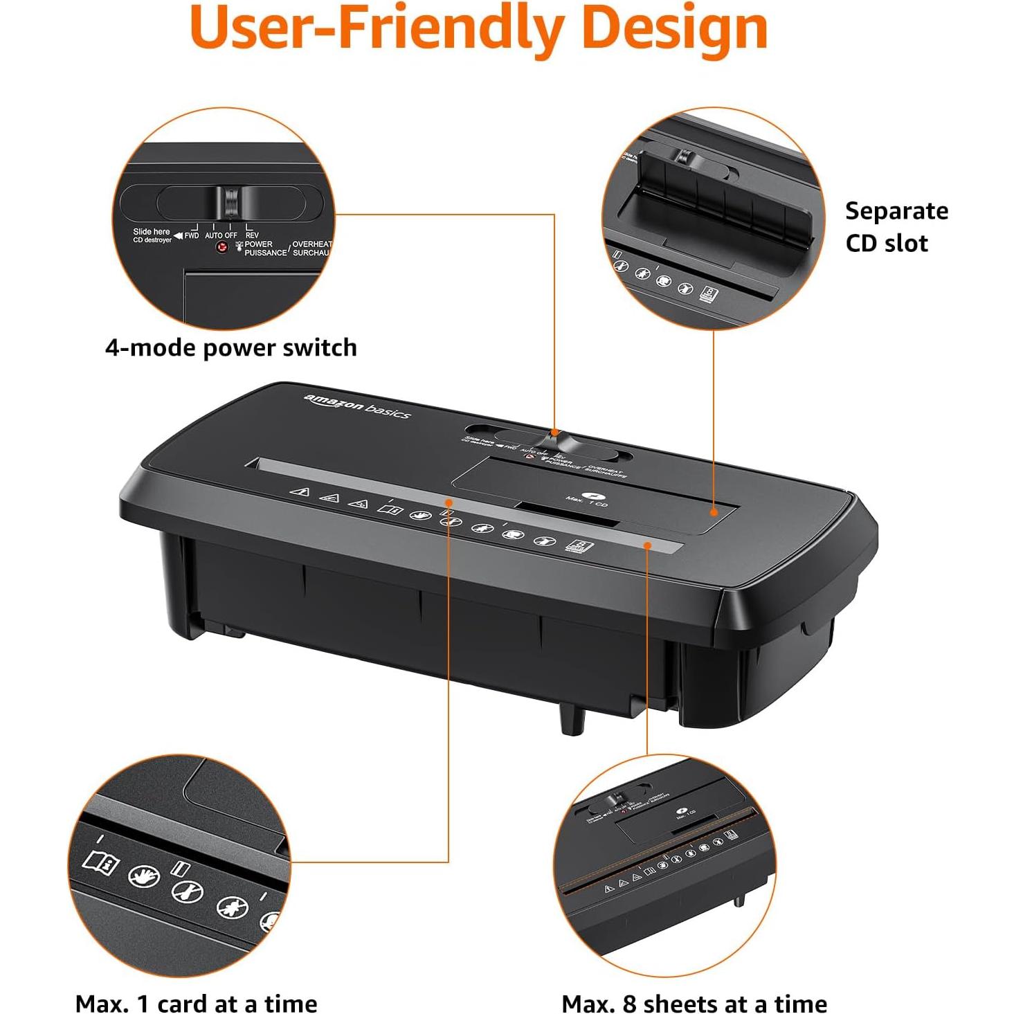 Trituradora de Papel Amazon Basics S120-E, 8 Hojas, Compacta
