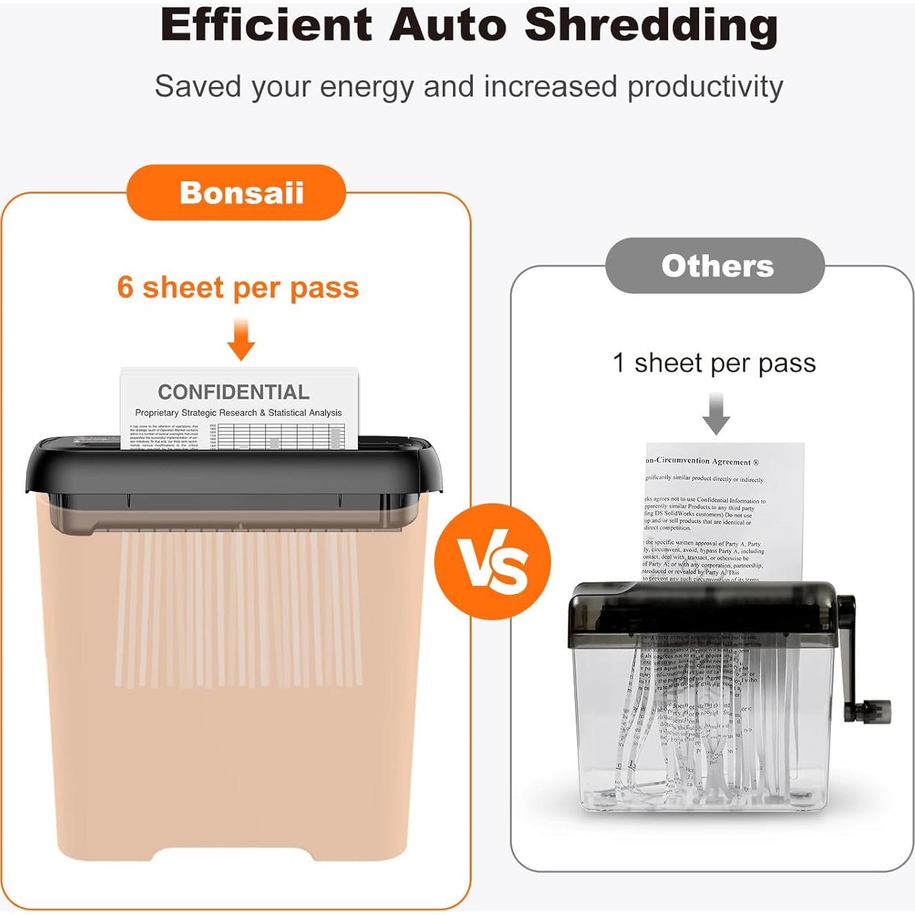 Destructora de Papel Bonsaii S123-B 6 Hojas Corte en Tiras