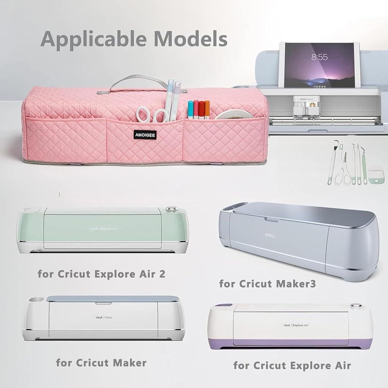 Funda acolchada AMOIGEE para Cricut Maker y Explore - Rosa