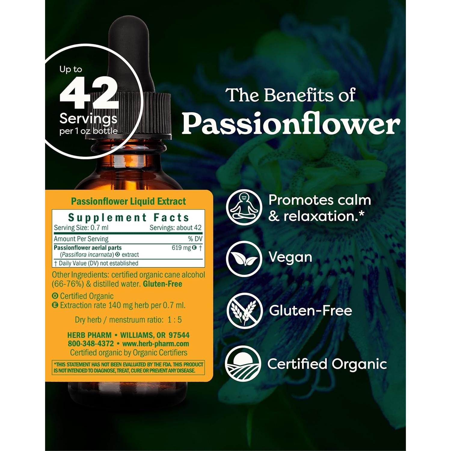 Extracto de Pasiflora Orgánico Herb Pharm 30 ml para Ansiedad