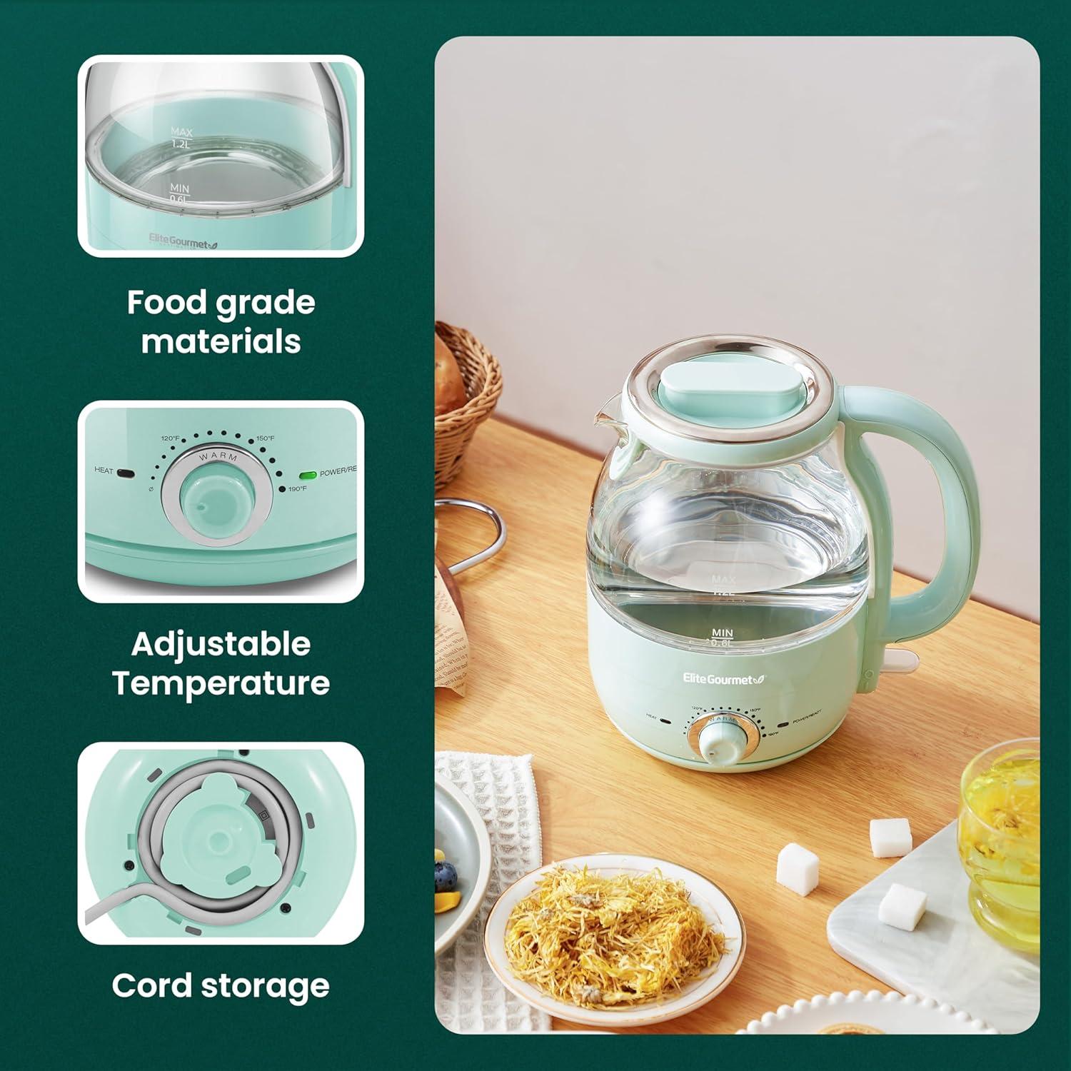 Hervidor Eléctrico Elite Gourmet EKT1220M 1.2L Vidrio BPA Libre