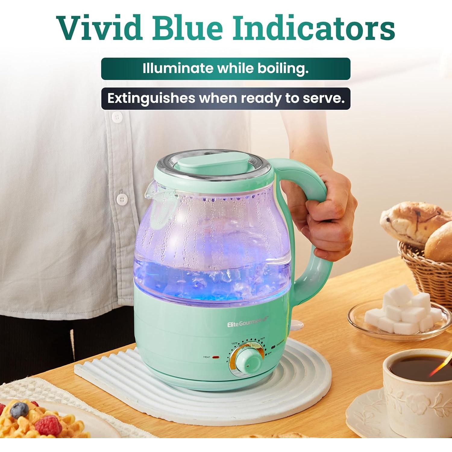 Hervidor Eléctrico Elite Gourmet EKT1220M 1.2L Vidrio BPA Libre