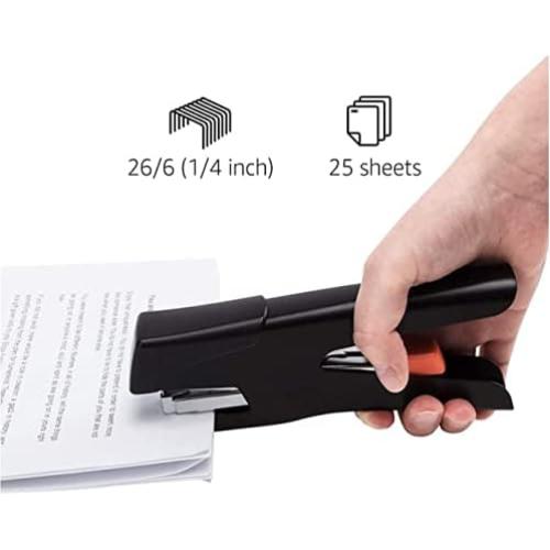 Grapadora de mano Amazon Basics sin esfuerzo, 25 hojas, negra
