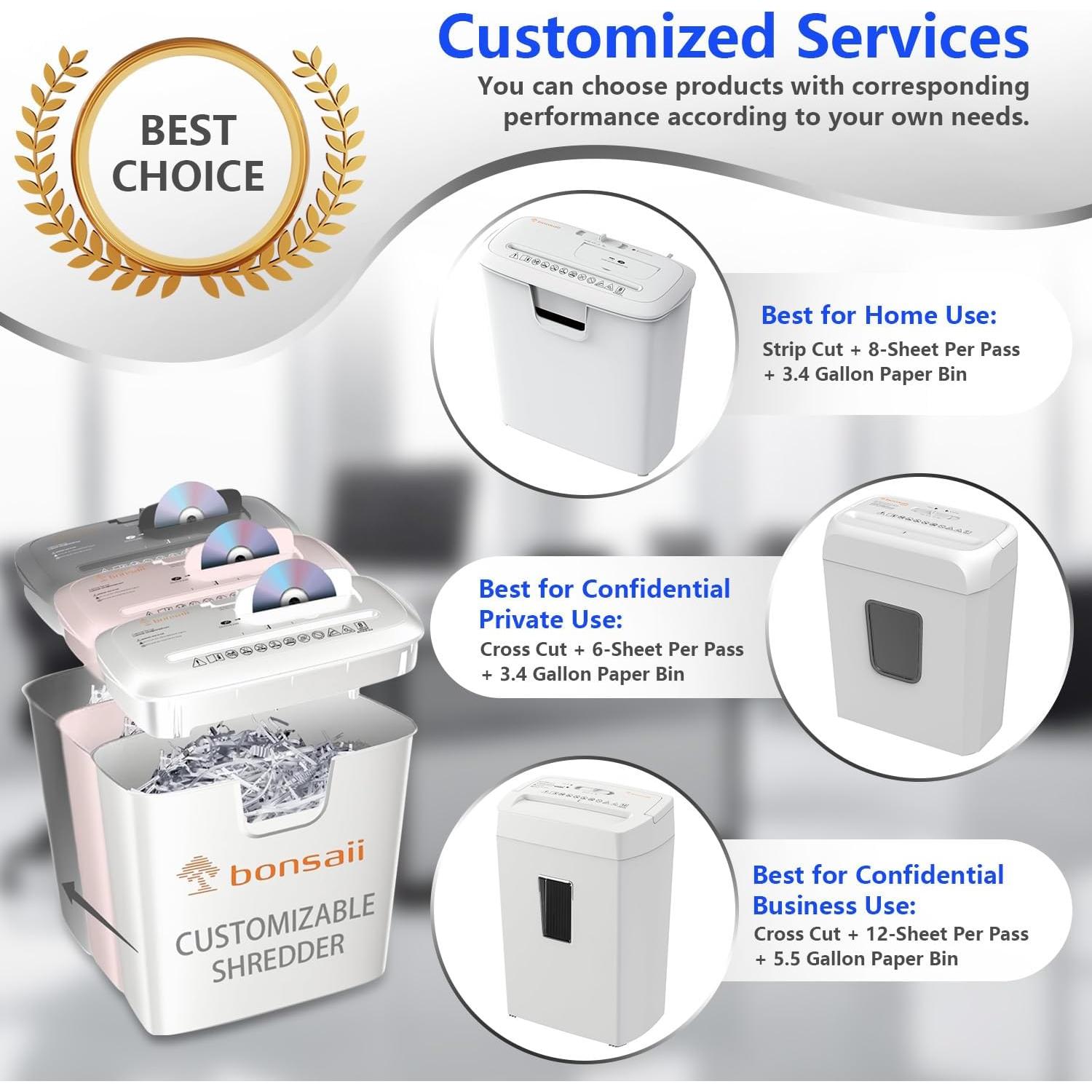 BONSAII Trituradora Personalizable 12 Hojas 20.8L Alta Seguridad