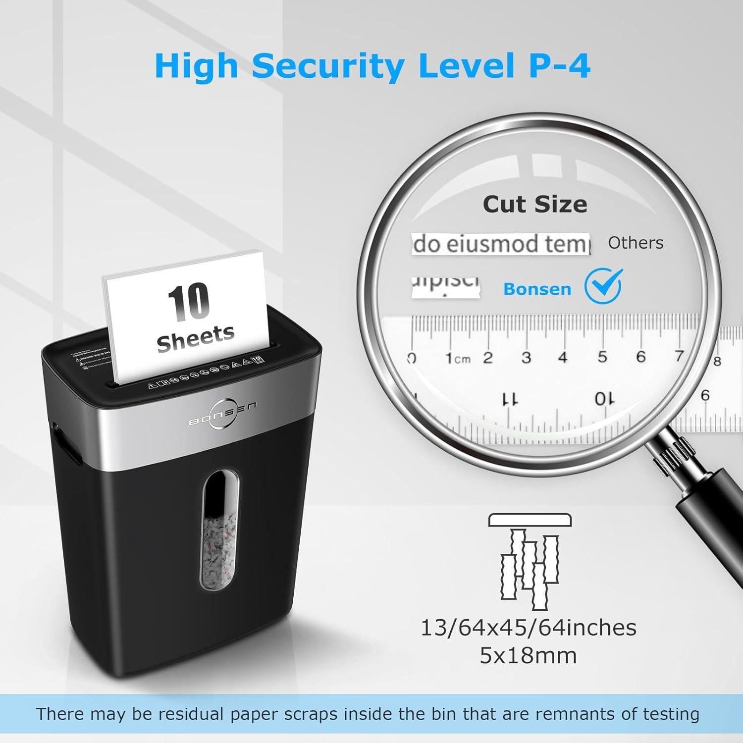 Trituradora de Papel BONSEN S3201 10 Hojas Corte Cruzado