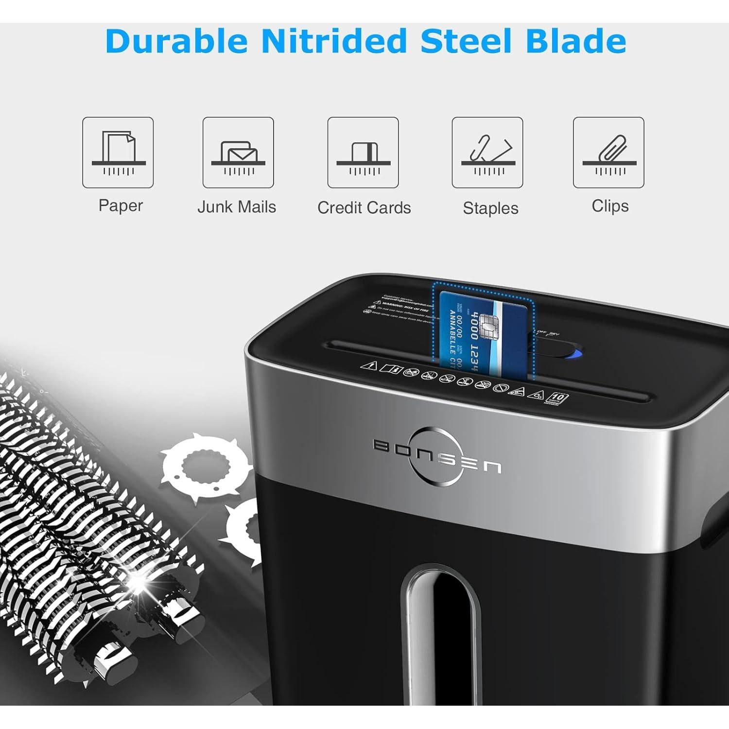 Trituradora de Papel BONSEN S3201 10 Hojas Corte Cruzado