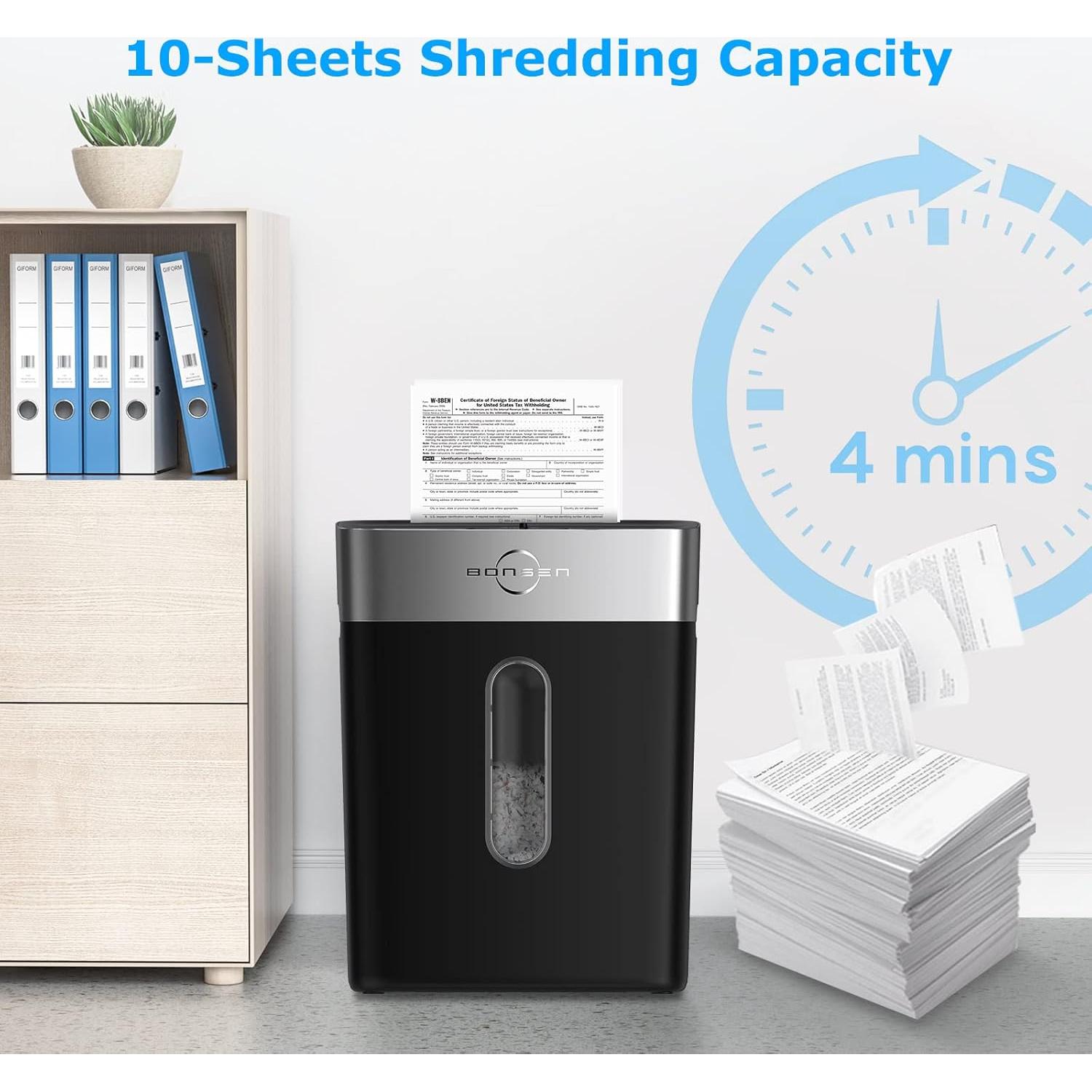 Trituradora de Papel BONSEN S3201 10 Hojas Corte Cruzado