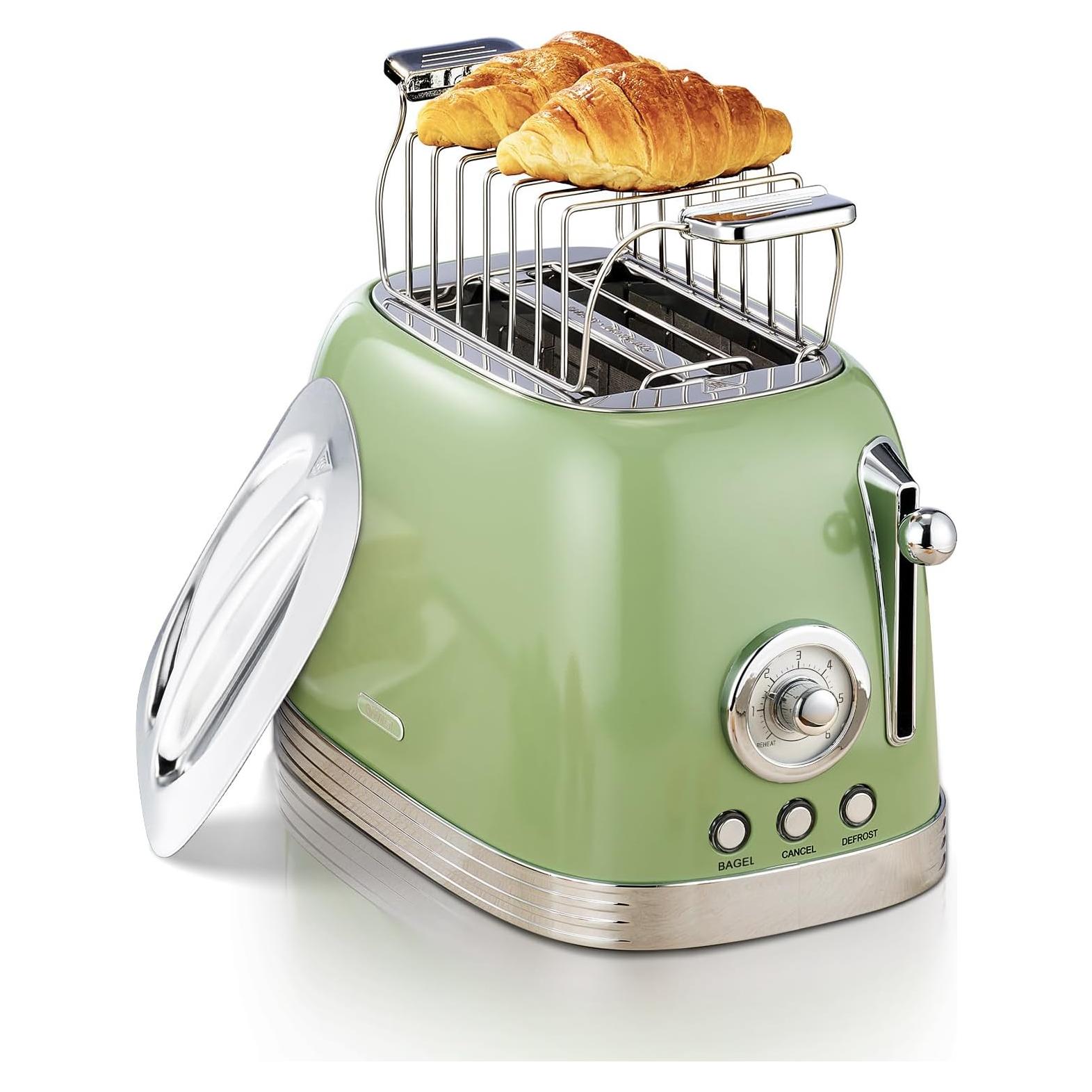 Tostadora Retro Wiltal Verde 2 Rebanadas Acero Inoxidable
