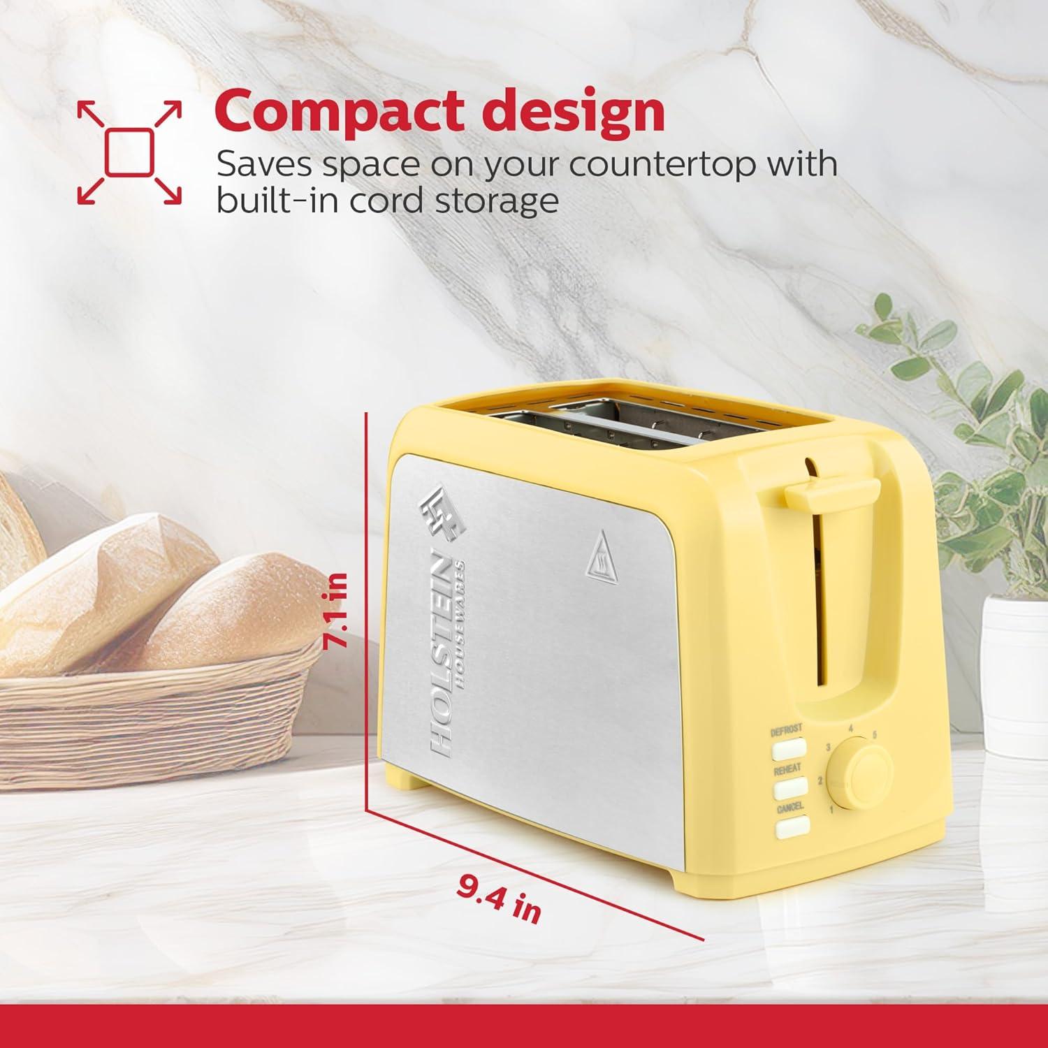 Tostadora Holstein Housewares 2 Rebanadas Amarilla Acero Inoxidable