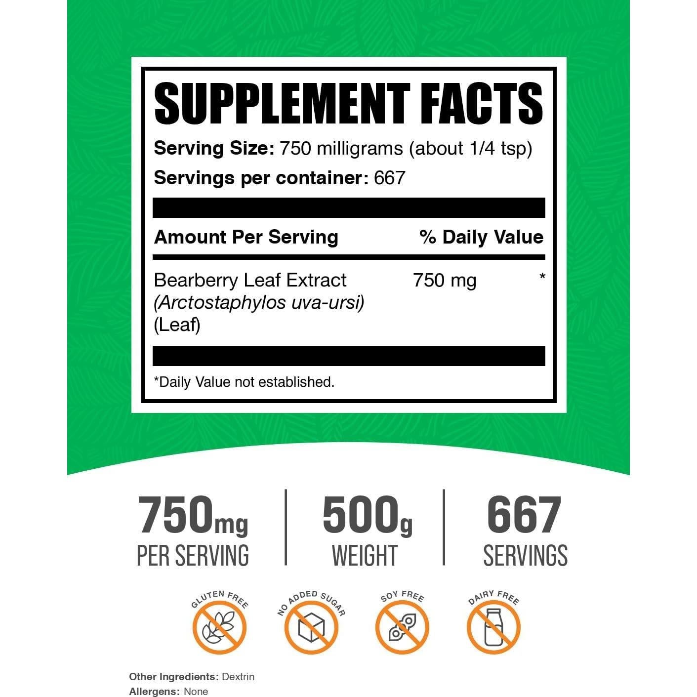 Extracto en polvo de hoja de gayuba BulkSupplements 500g