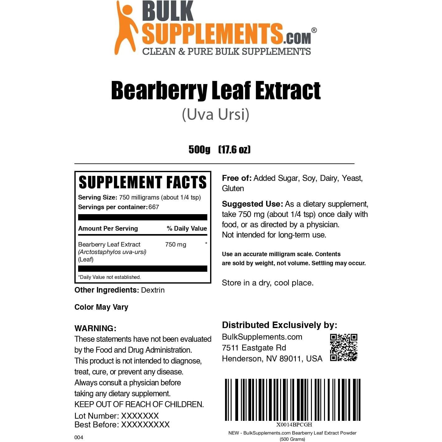 Extracto en polvo de hoja de gayuba BulkSupplements 500g