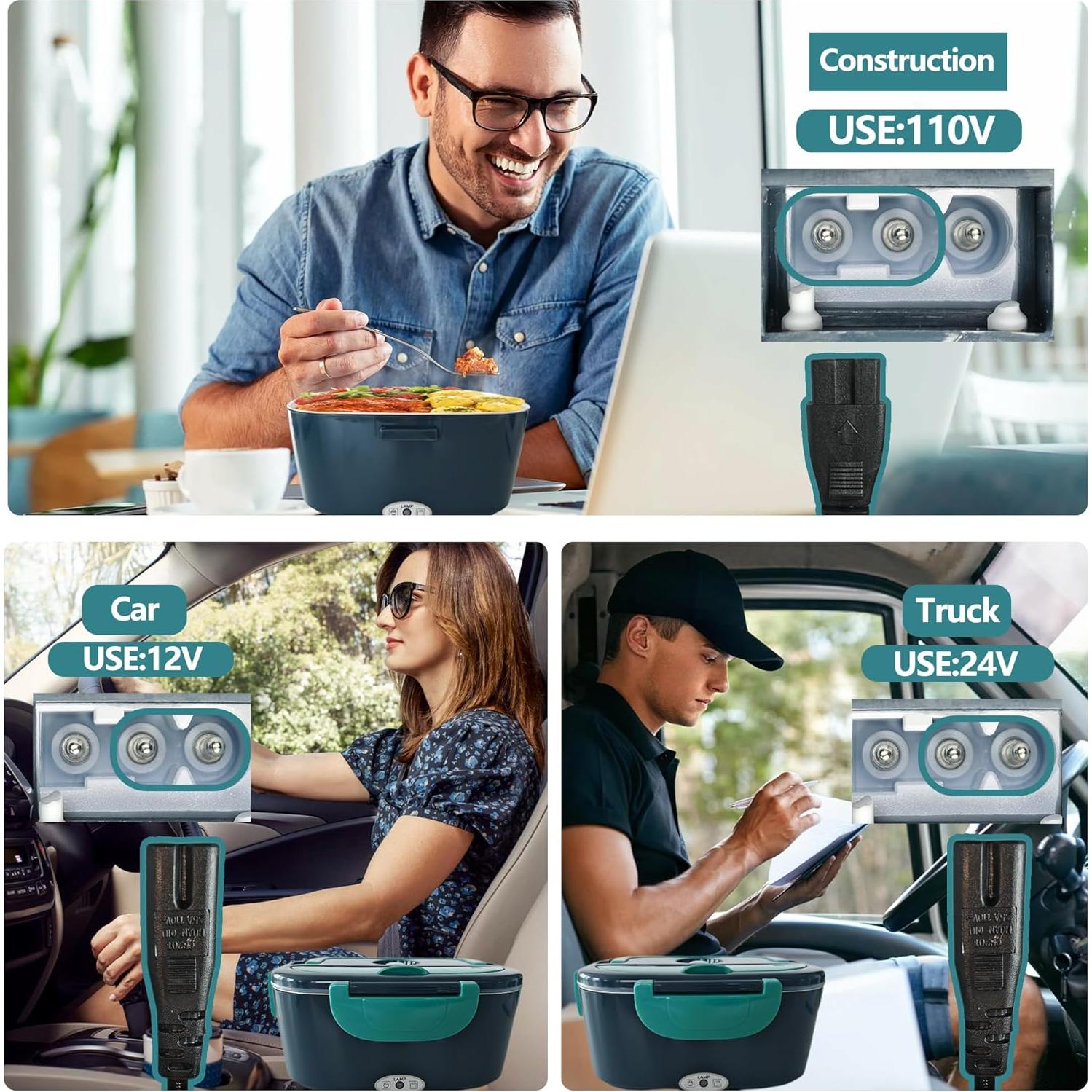 Caja de Almuerzo Eléctrica XSWPL 1.5L Verde Calentador 110/12V