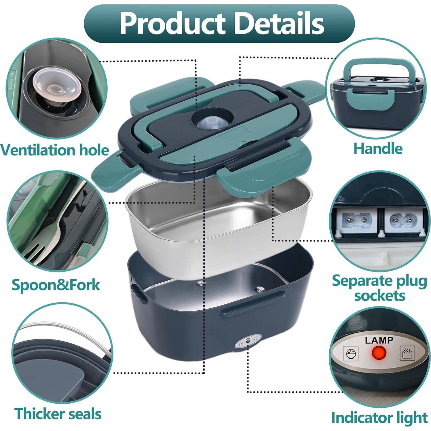 Caja de Almuerzo Eléctrica XSWPL 1.5L Verde Calentador 110/12V