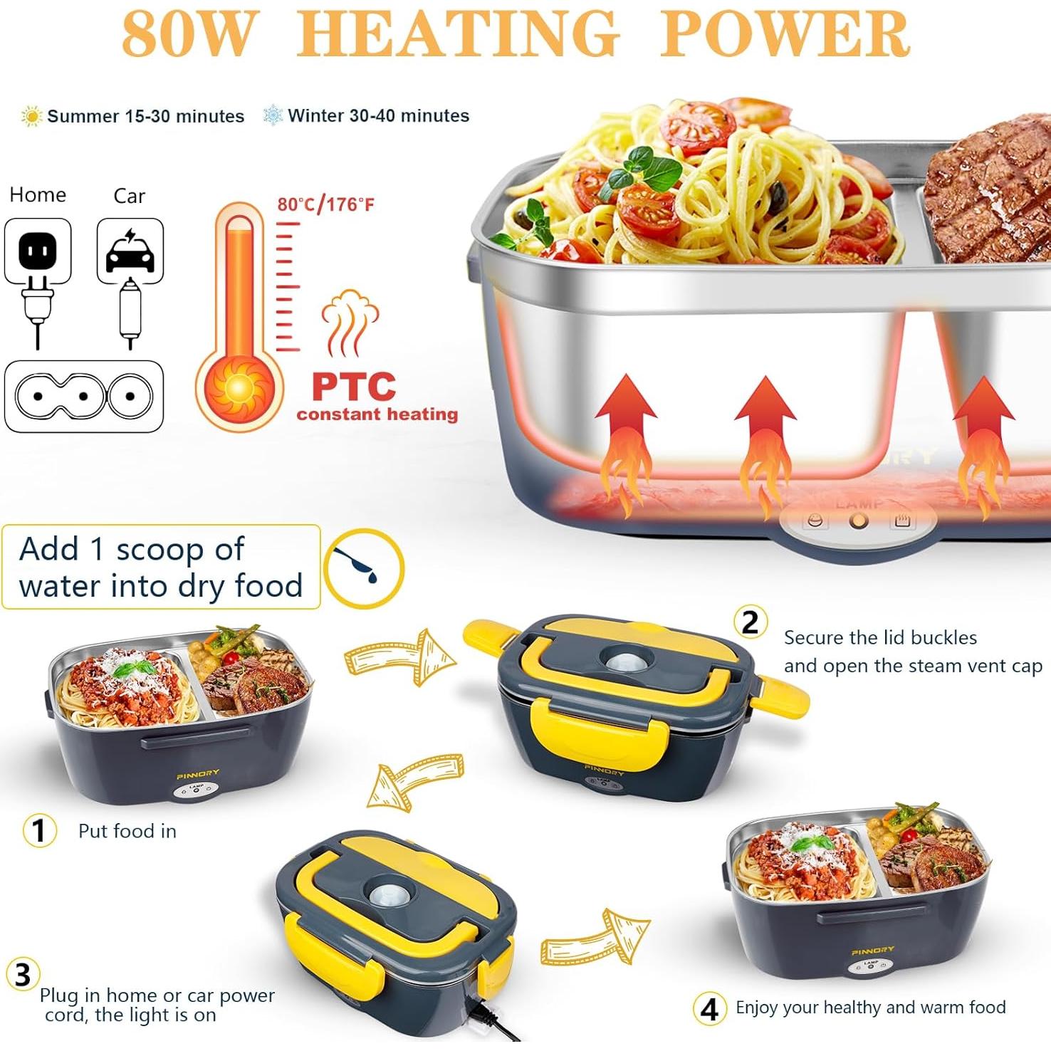 Calentador de Comida Eléctrico LETAAKA 80W 1.5L Acero Inoxidable