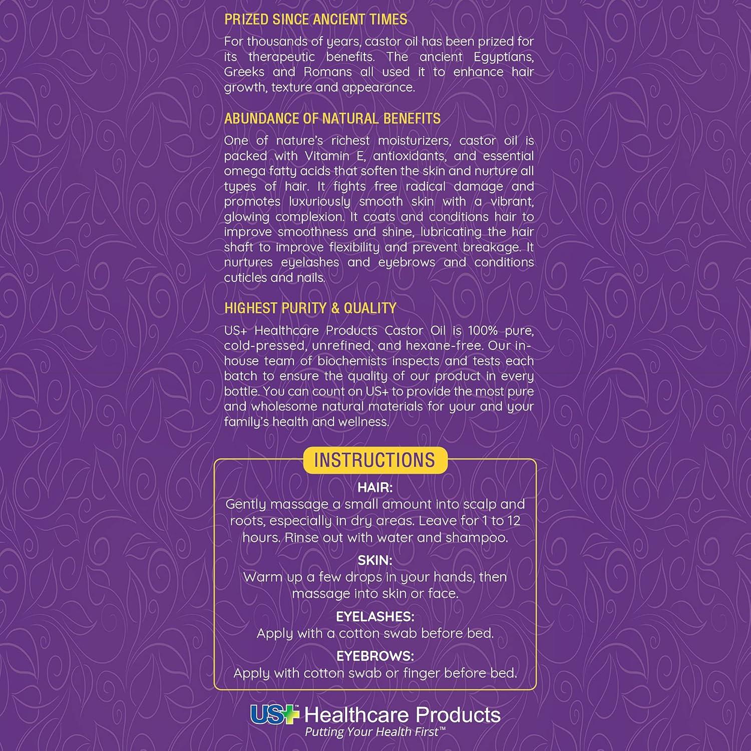 Aceite de Ricino Puro 300ml US+ Healthcare - Hidratante Natural