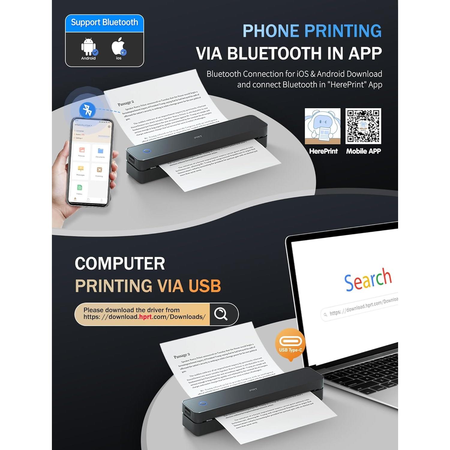 Impresora Térmica Portátil MT610 Pro Bluetooth 300 DPI Negra