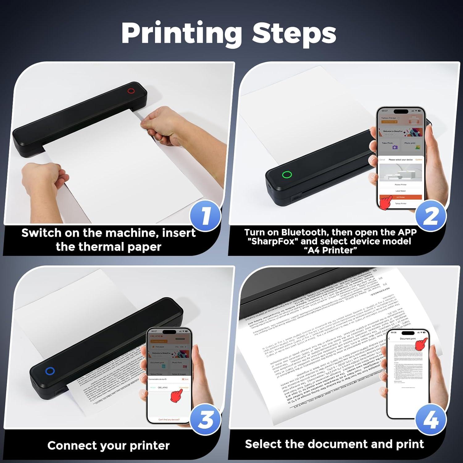 Impresora Térmica Portátil Aixiqee Bluetooth Negra A4