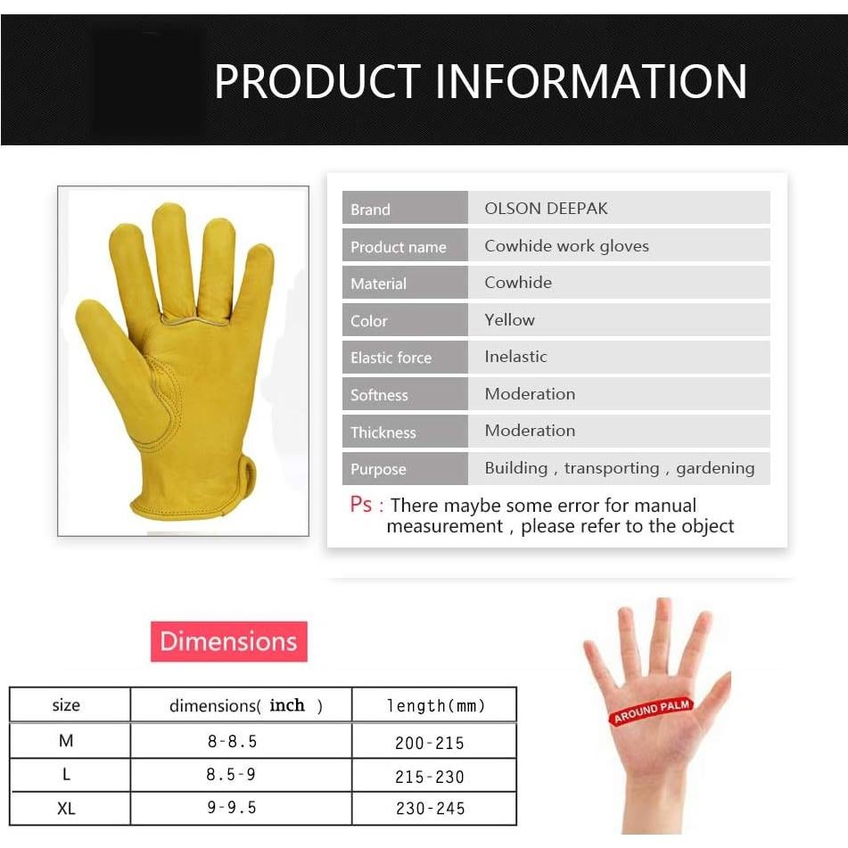 Heavy Duty leather work Gloves,Safety Cowhide Leather Garden Working Gloves for Men/Women,Driving,Yard work