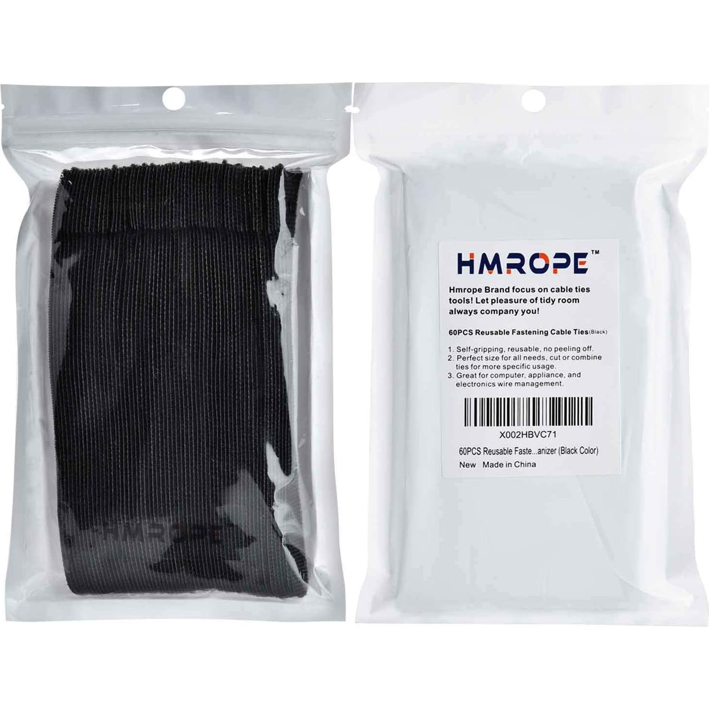 60 Bridas de Cable Reutilizables Hmrope 150mm Negro Gancho Bucle