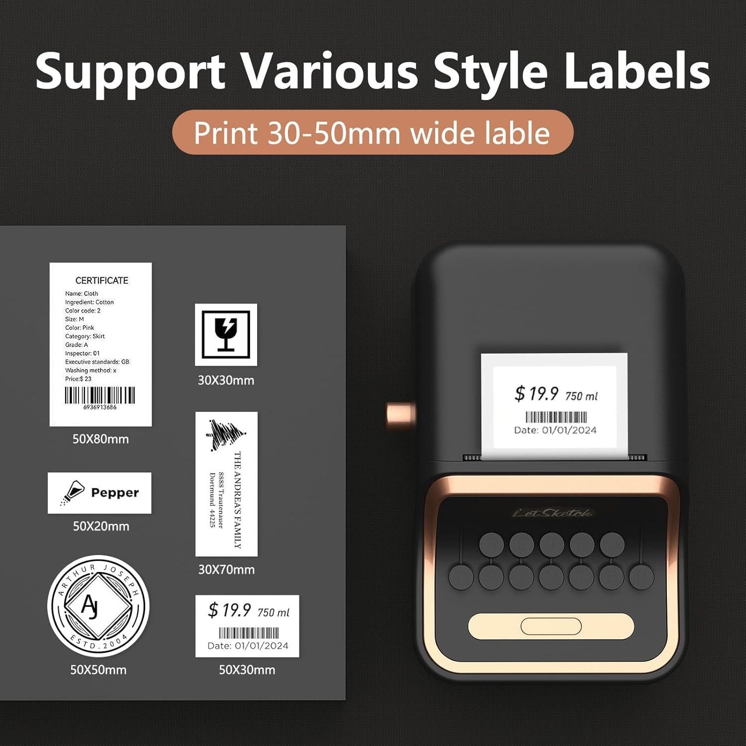 Impresora de Etiquetas Térmica Portátil Prievou WP9520 Bluetooth