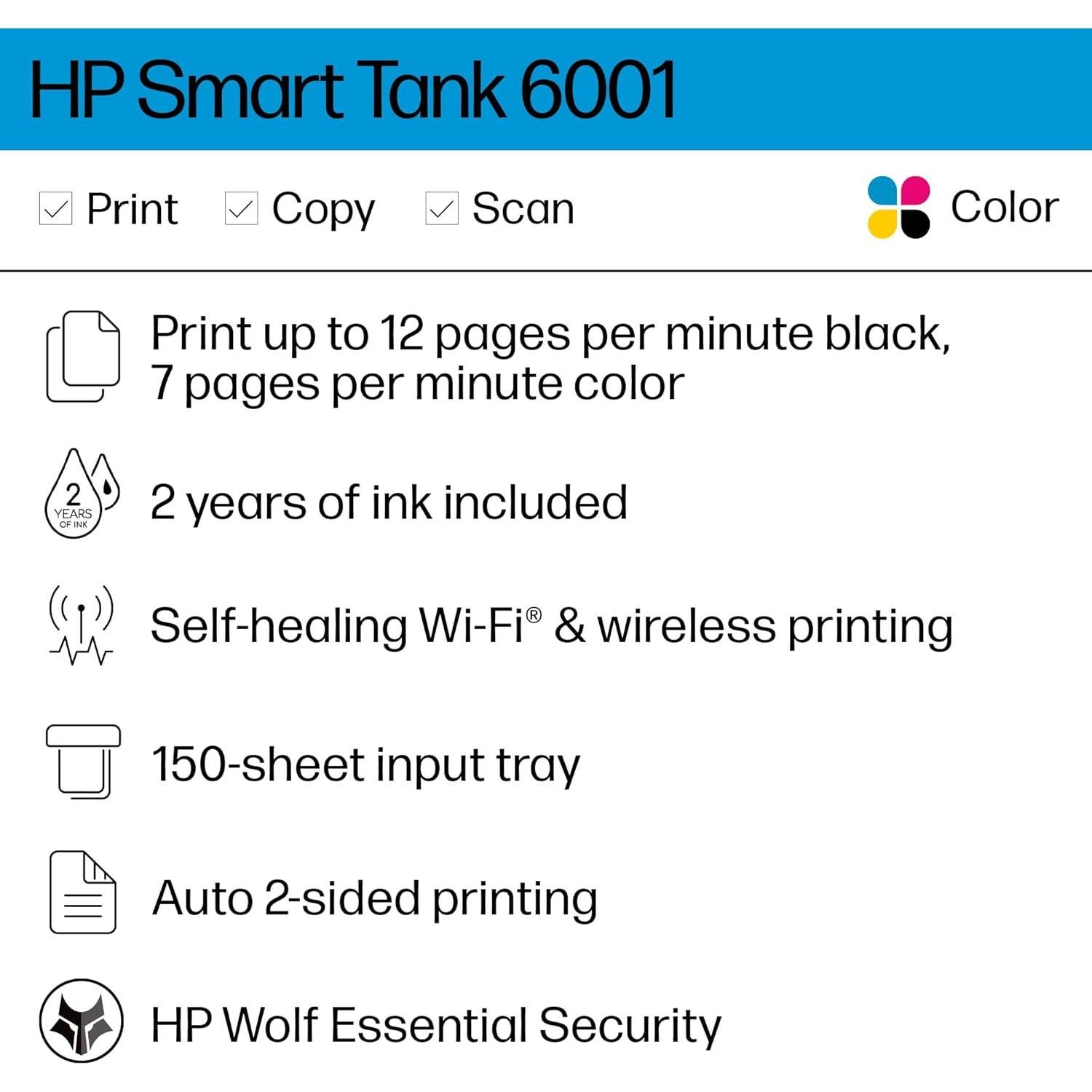 Impresora Multifuncional Inalámbrica HP Smart Tank 6001