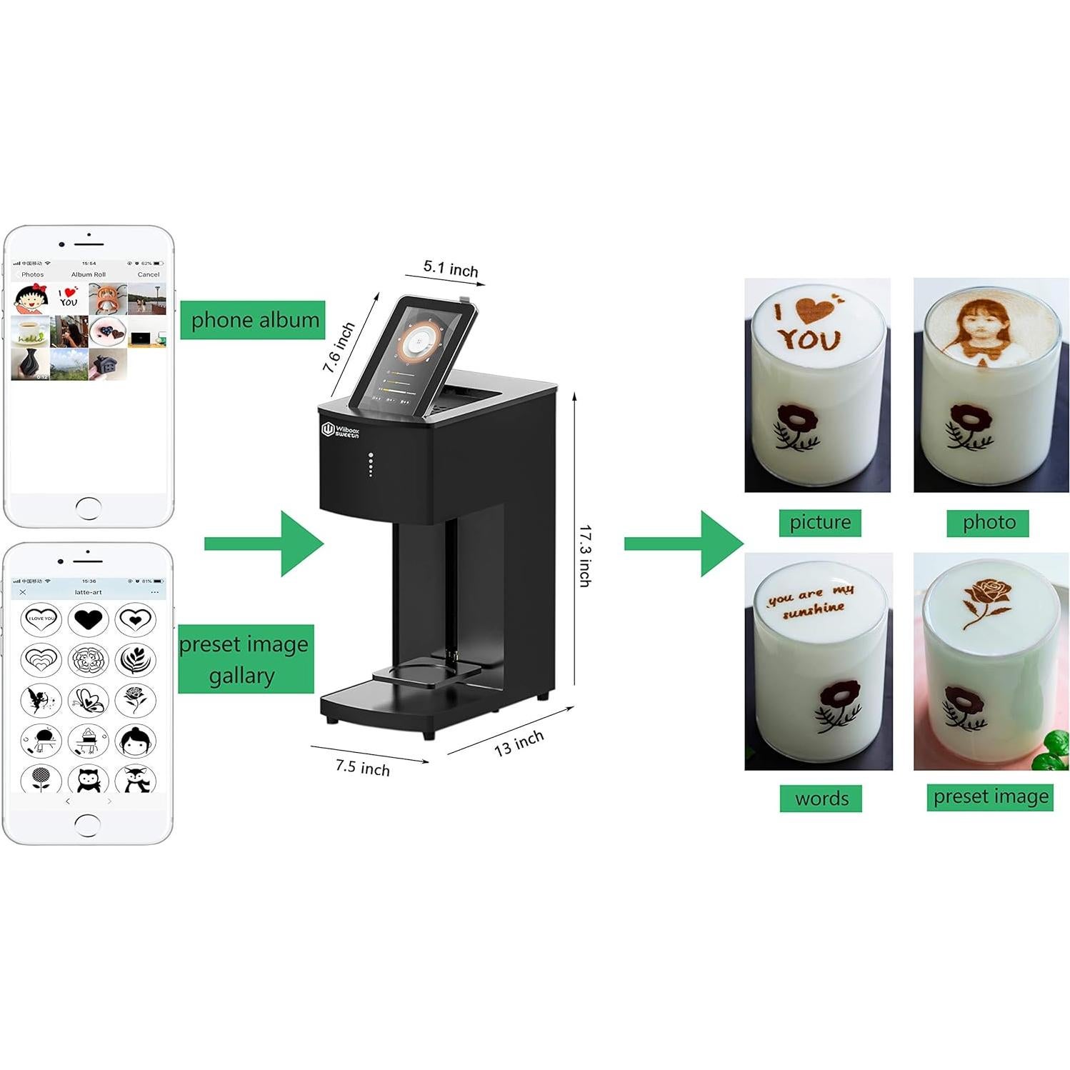 Impresora de Café WiibooxSweetin Latte 2.01g Personalizada