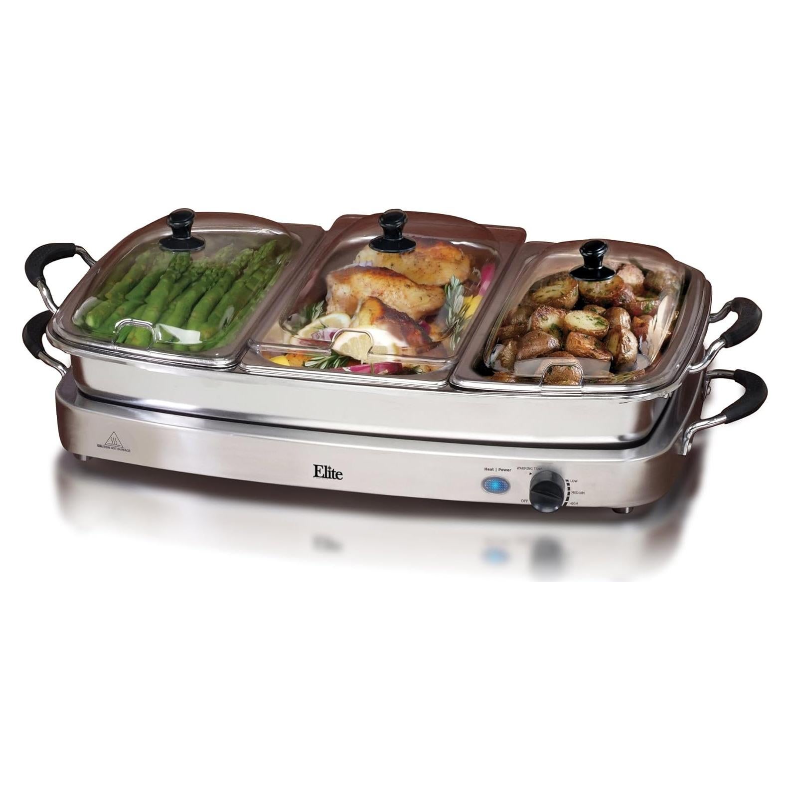 Servidor Buffet Elite Gourmet EWM-9933 3 Bandejas 2.5L Acero Inoxidable