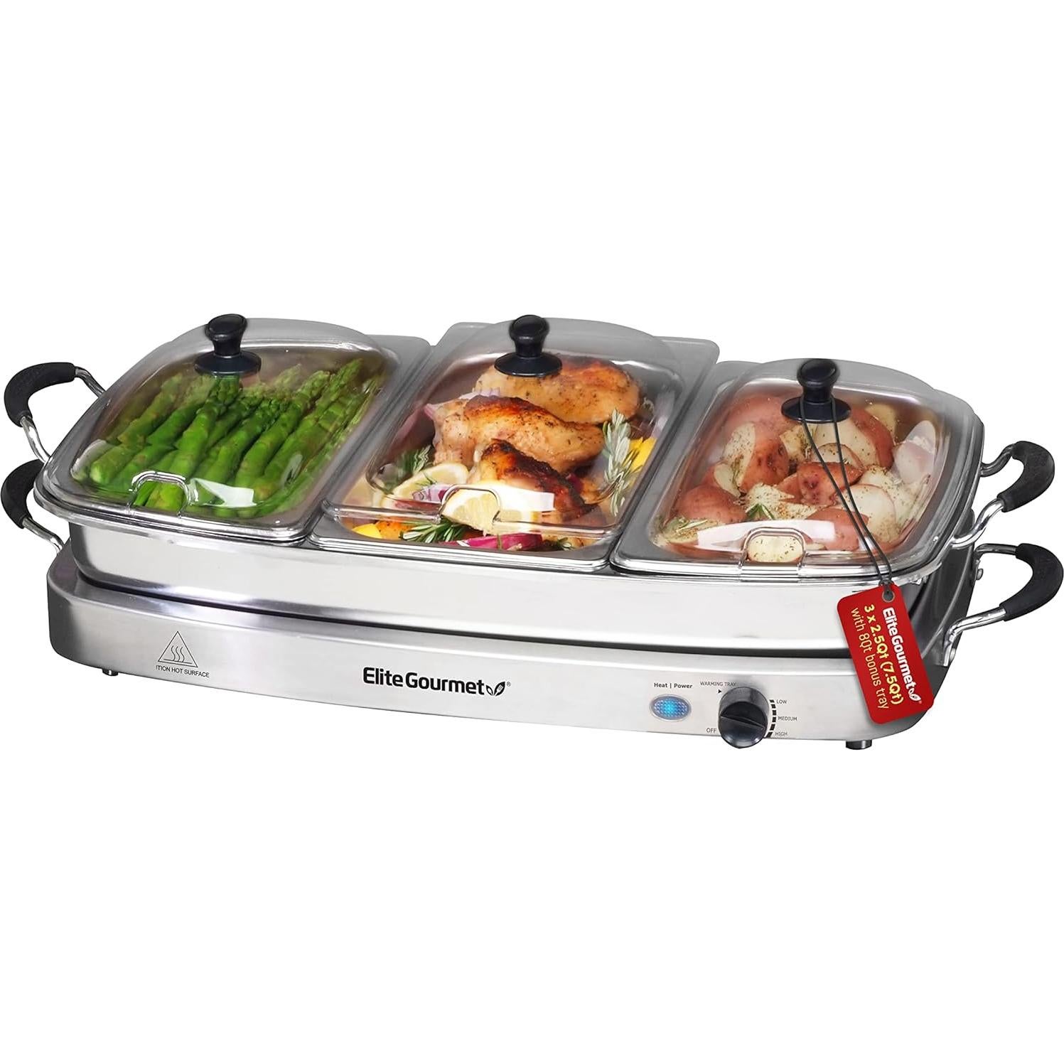 Servidor Buffet Elite Gourmet EWM-9933 3 Bandejas 2.5L Acero Inoxidable