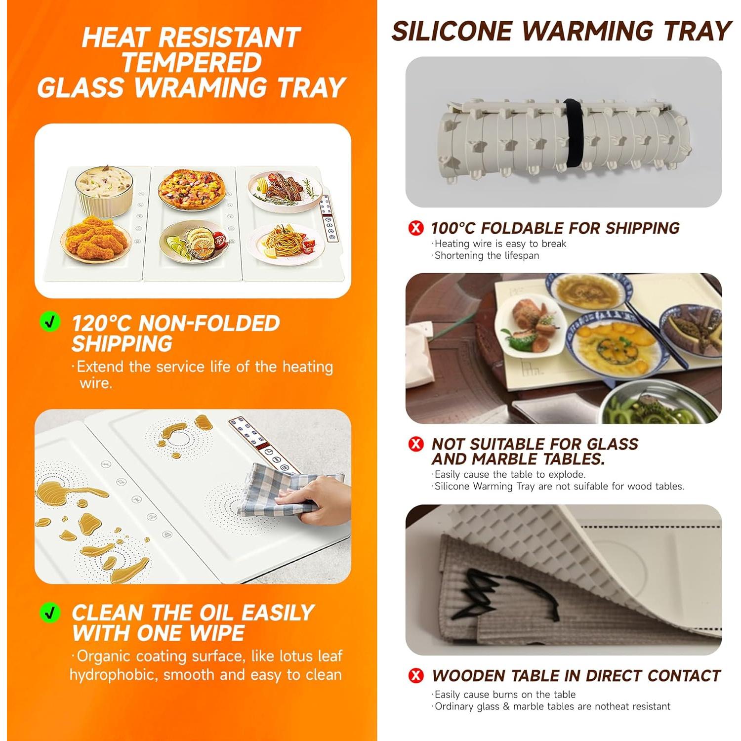 Bandeja de Calentamiento Eléctrica TOPRATED 43x38 cm Plegable