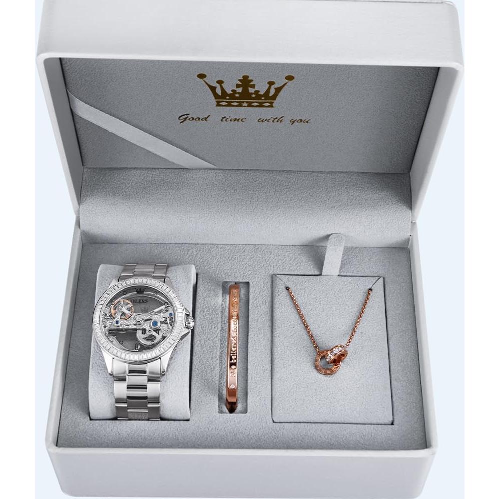 Reloj Automático Mecánico OLEVS Mujer Plata Luminiscente 3ATM