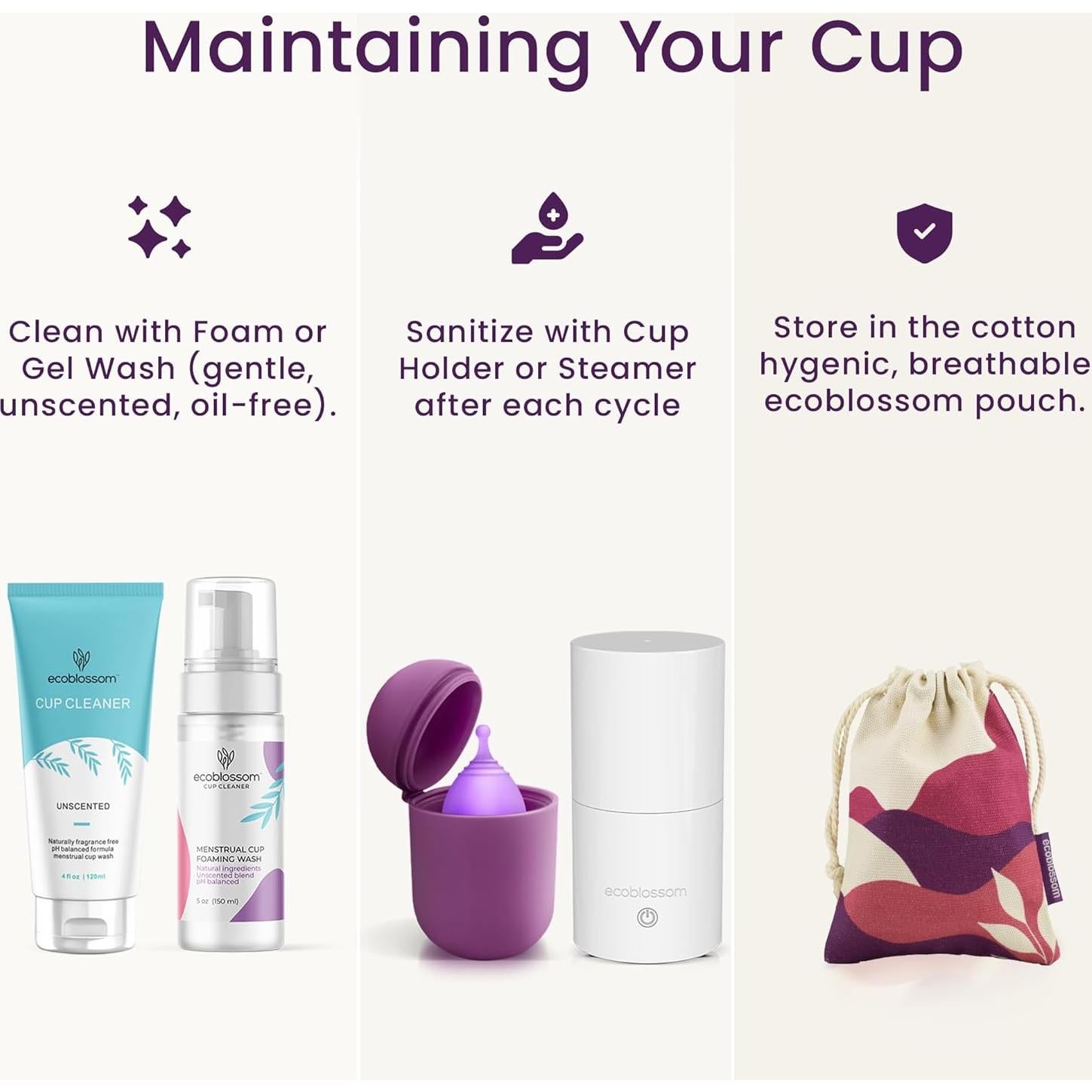 Juego de Copas Menstruales Reutilizables EcoBlossom - 1 Cuenta (Pequeña y Grande)