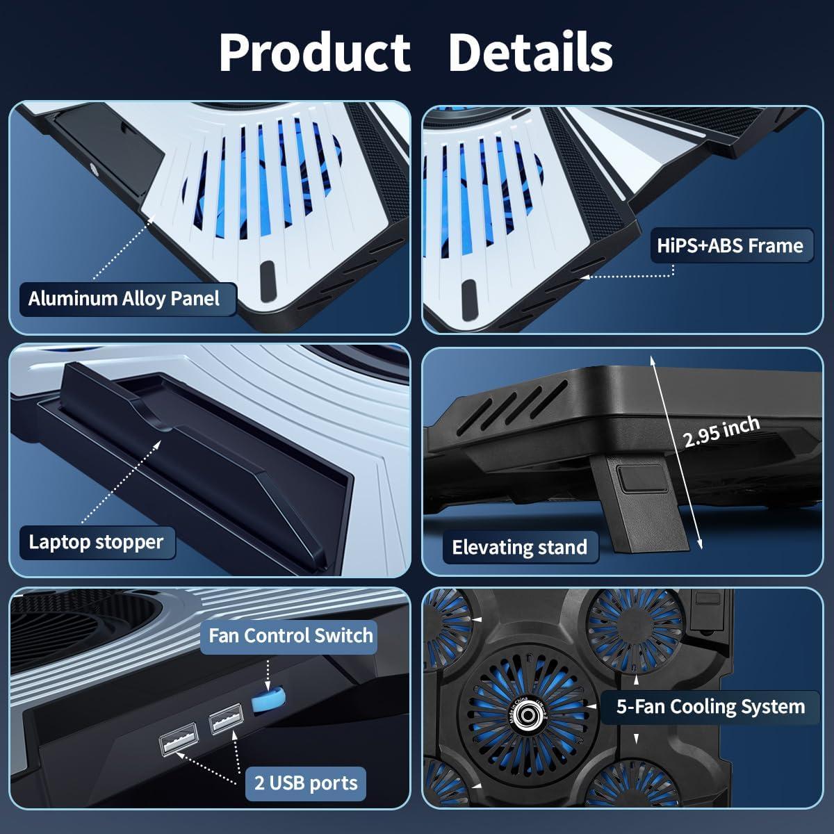 Soporte Enfriador de Laptop IMMOENUC Peltier 5 Ventiladores 40x30cm