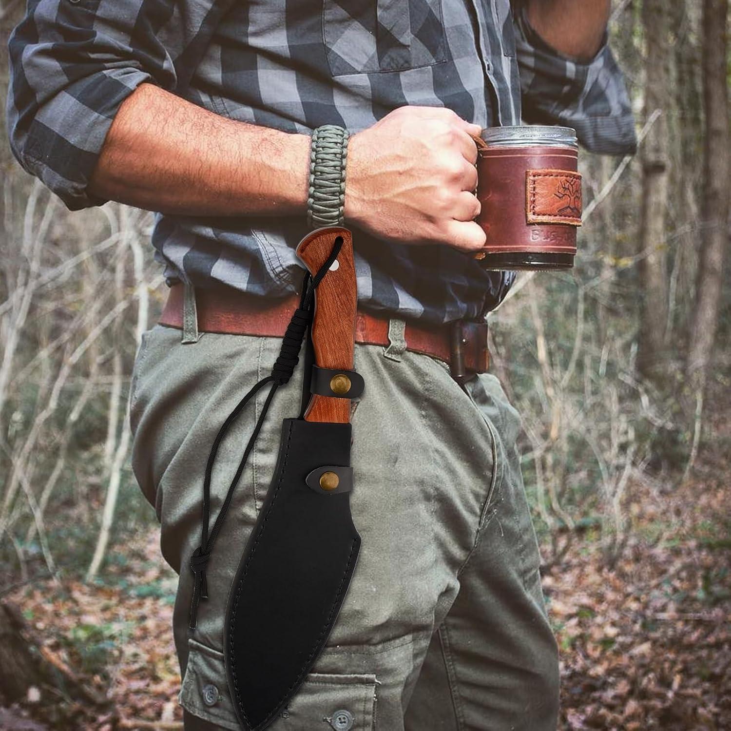 Cuchillo Kukri de Caza Hitdudu 38 cm con Funda de Cuero