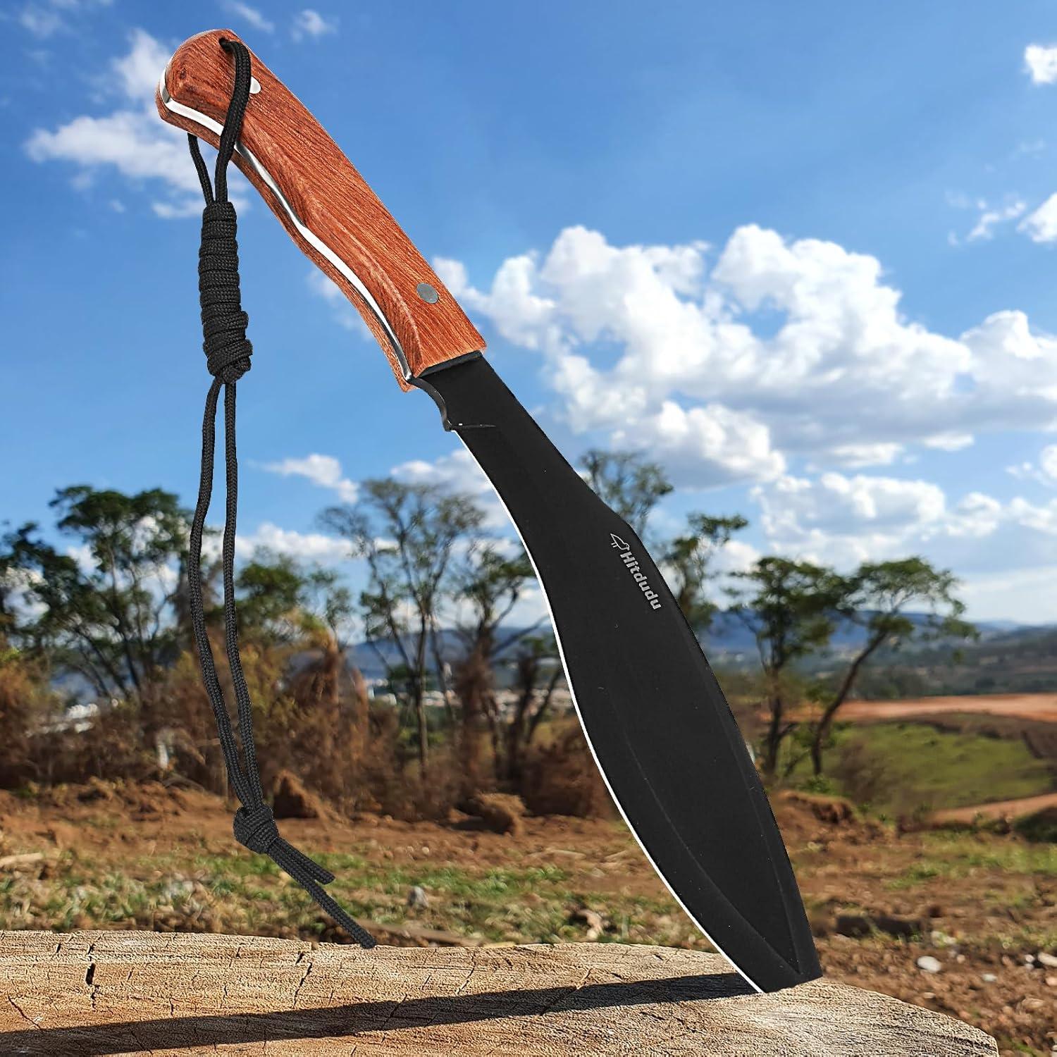 Cuchillo Kukri de Caza Hitdudu 38 cm con Funda de Cuero