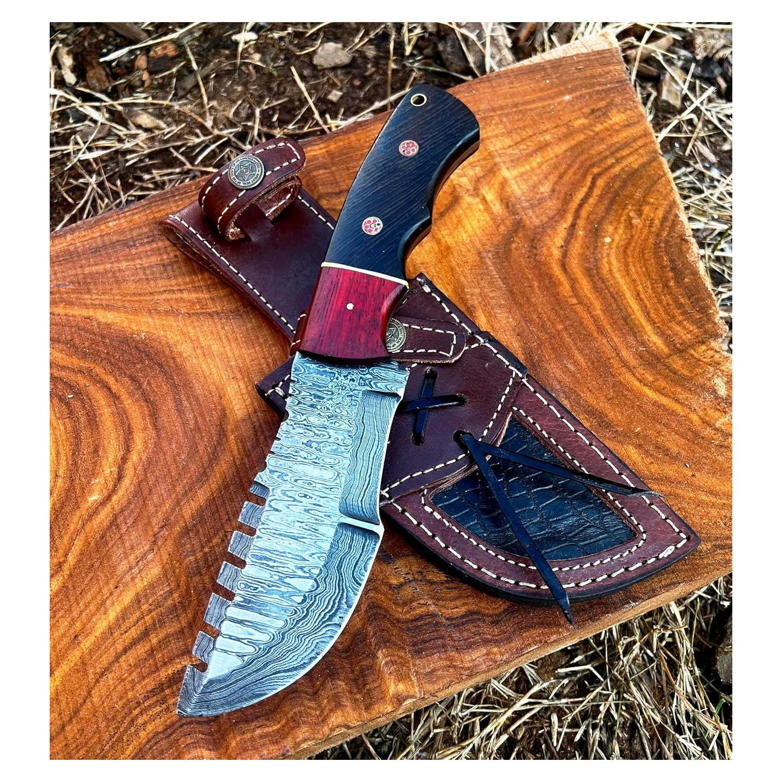 Cuchillo de Caza Bushcraft Tracker Damasco 25.4 cm con Funda