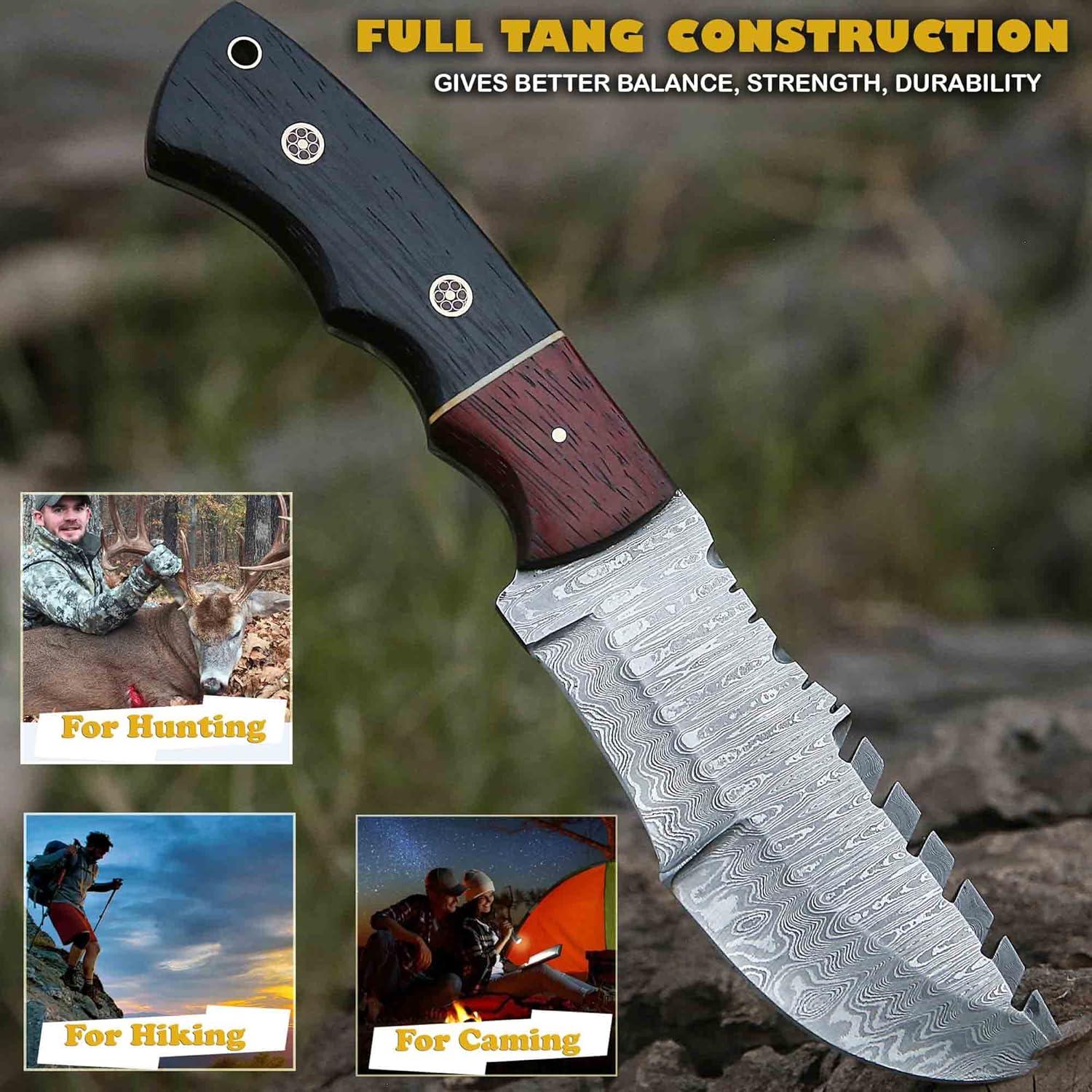 Cuchillo de Caza Bushcraft Tracker Damasco 25.4 cm con Funda