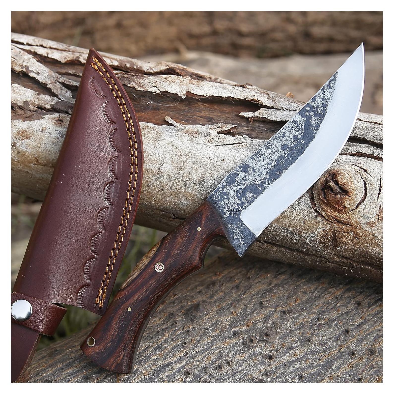 Cuchillo de Caza WARIVO WK - Acero Carbono 1095, 28 cm, Mango Madera Rosa