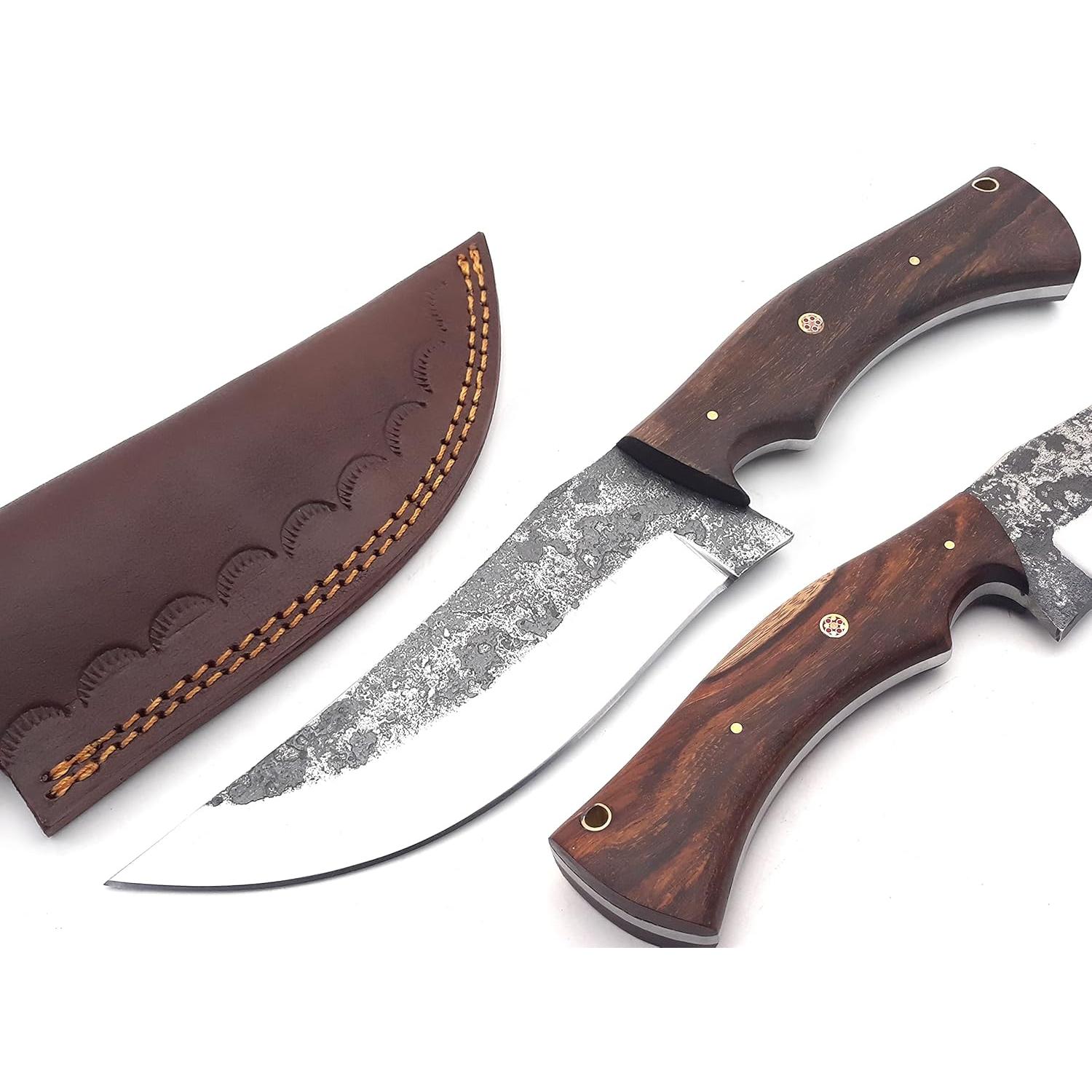 Cuchillo de Caza WARIVO WK - Acero Carbono 1095, 28 cm, Mango Madera Rosa