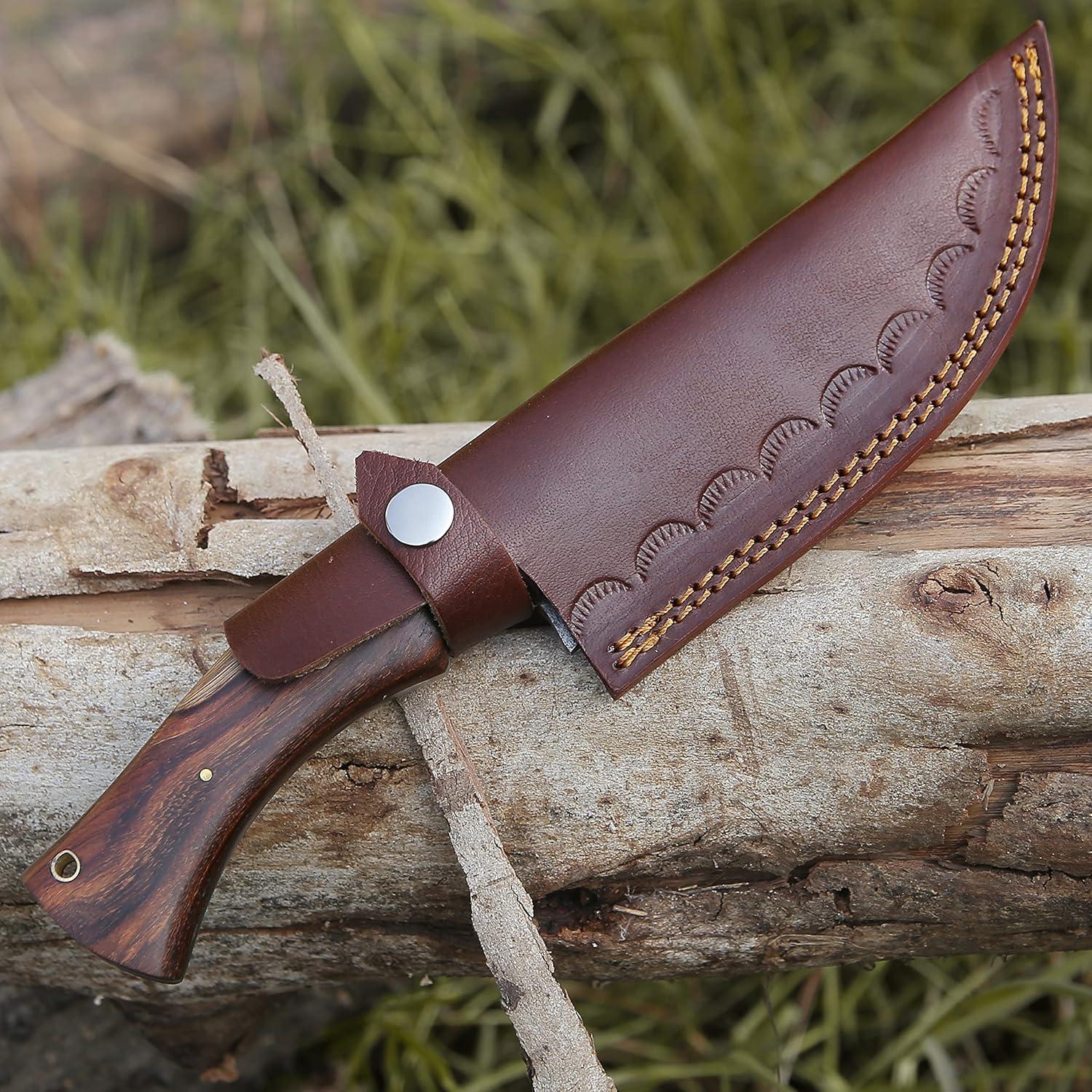 Cuchillo de Caza WARIVO WK - Acero Carbono 1095, 28 cm, Mango Madera Rosa