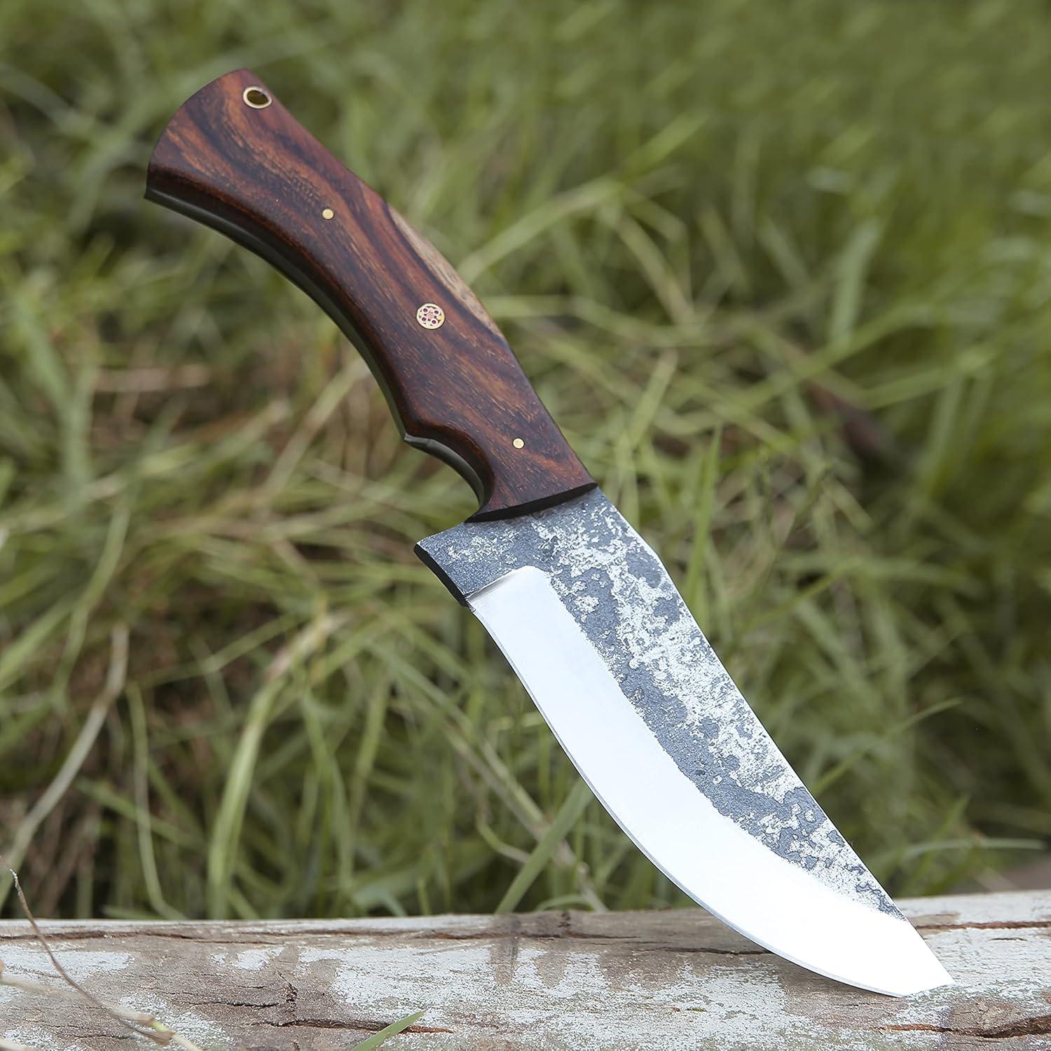 Cuchillo de Caza WARIVO WK - Acero Carbono 1095, 28 cm, Mango Madera Rosa