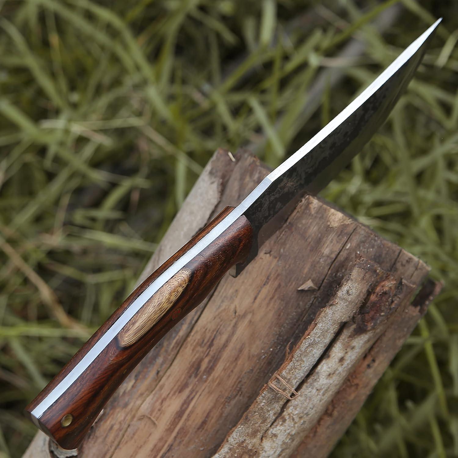 Cuchillo de Caza WARIVO WK - Acero Carbono 1095, 28 cm, Mango Madera Rosa