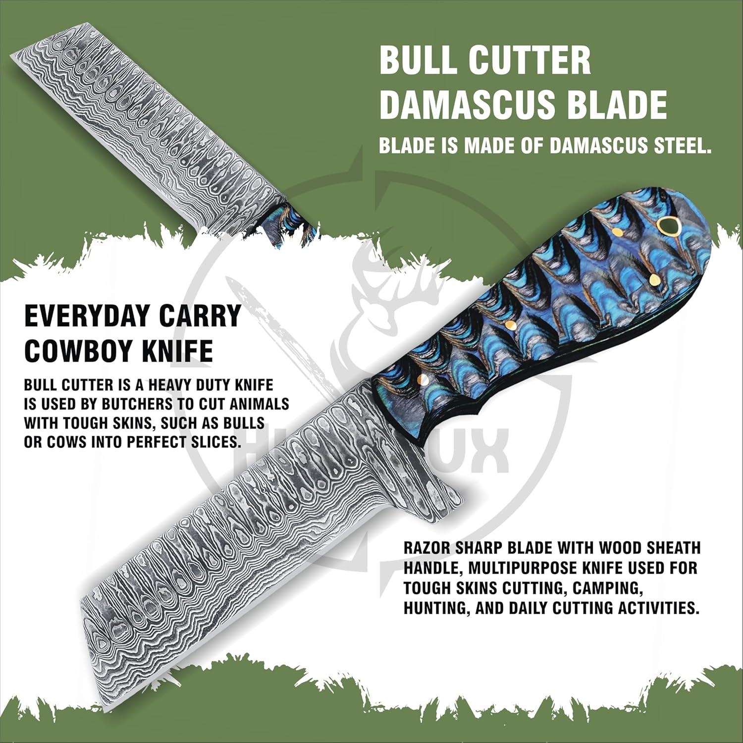 Cuchillo de Caza HUNTLUX de Acero Damasco 20.32 cm Mango Madera