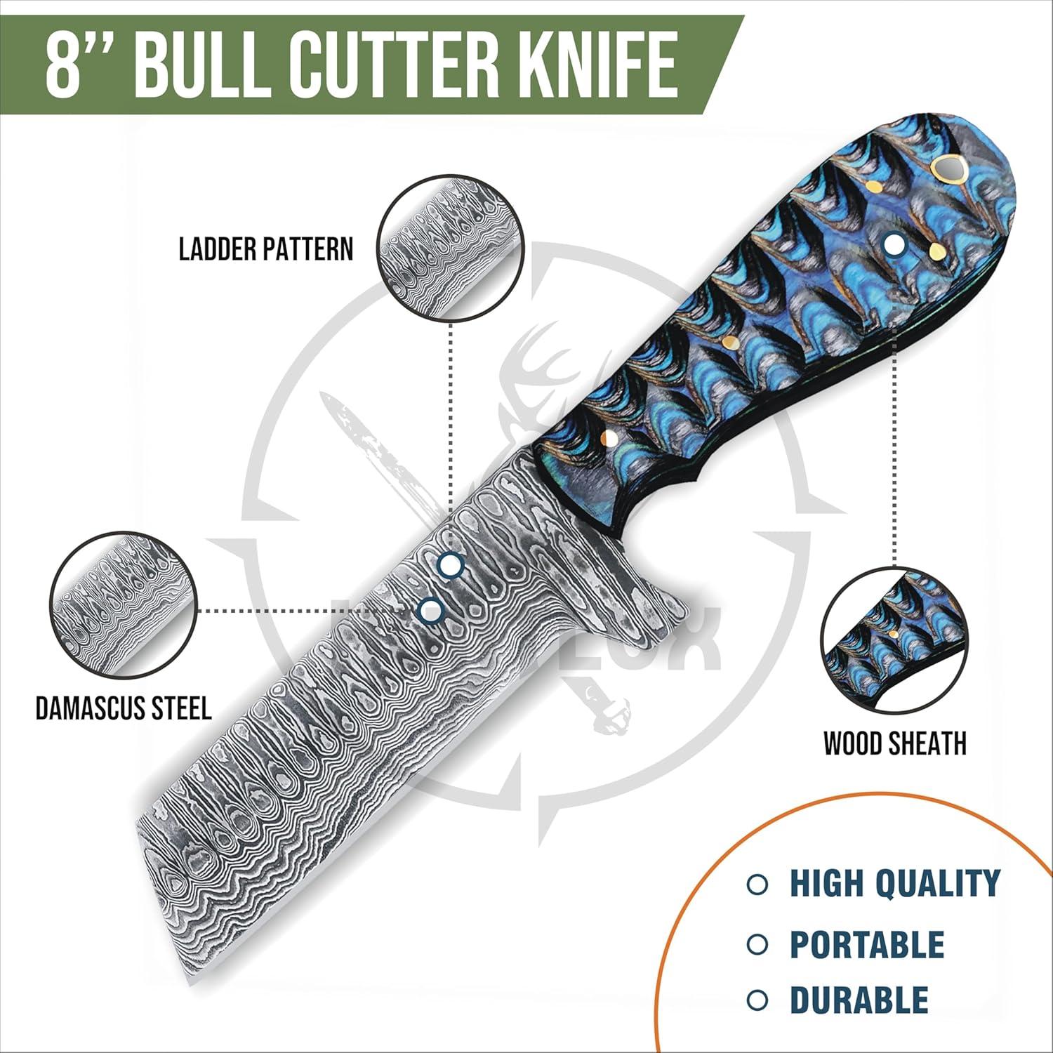 Cuchillo de Caza HUNTLUX de Acero Damasco 20.32 cm Mango Madera