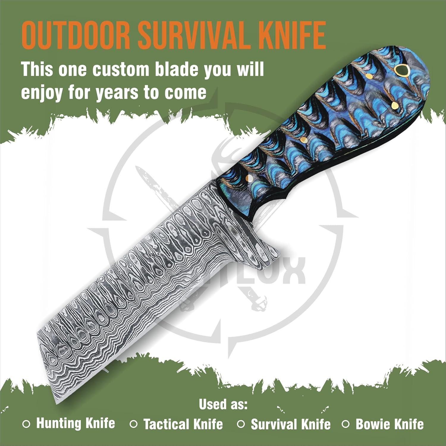 Cuchillo de Caza HUNTLUX de Acero Damasco 20.32 cm Mango Madera