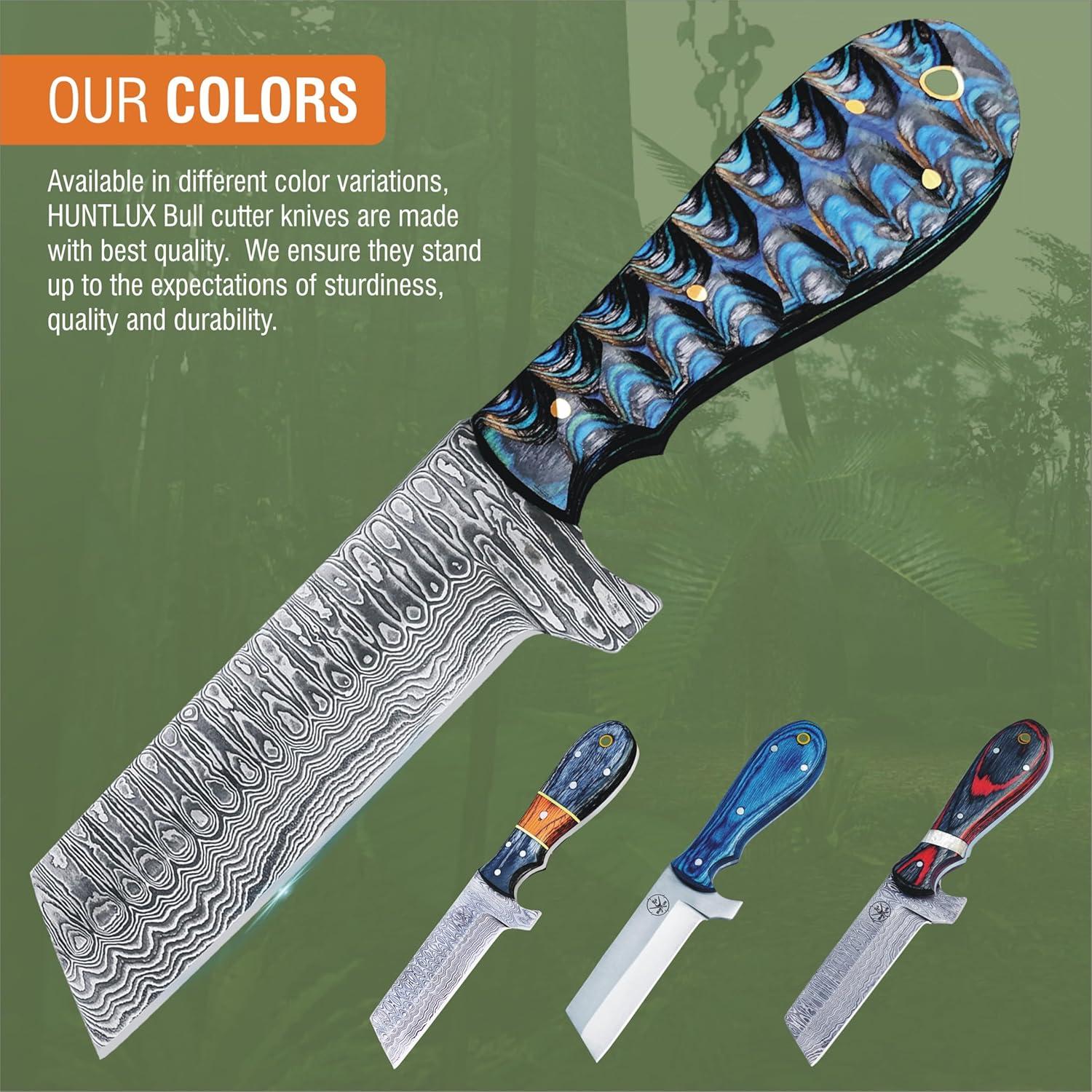 Cuchillo de Caza HUNTLUX de Acero Damasco 20.32 cm Mango Madera