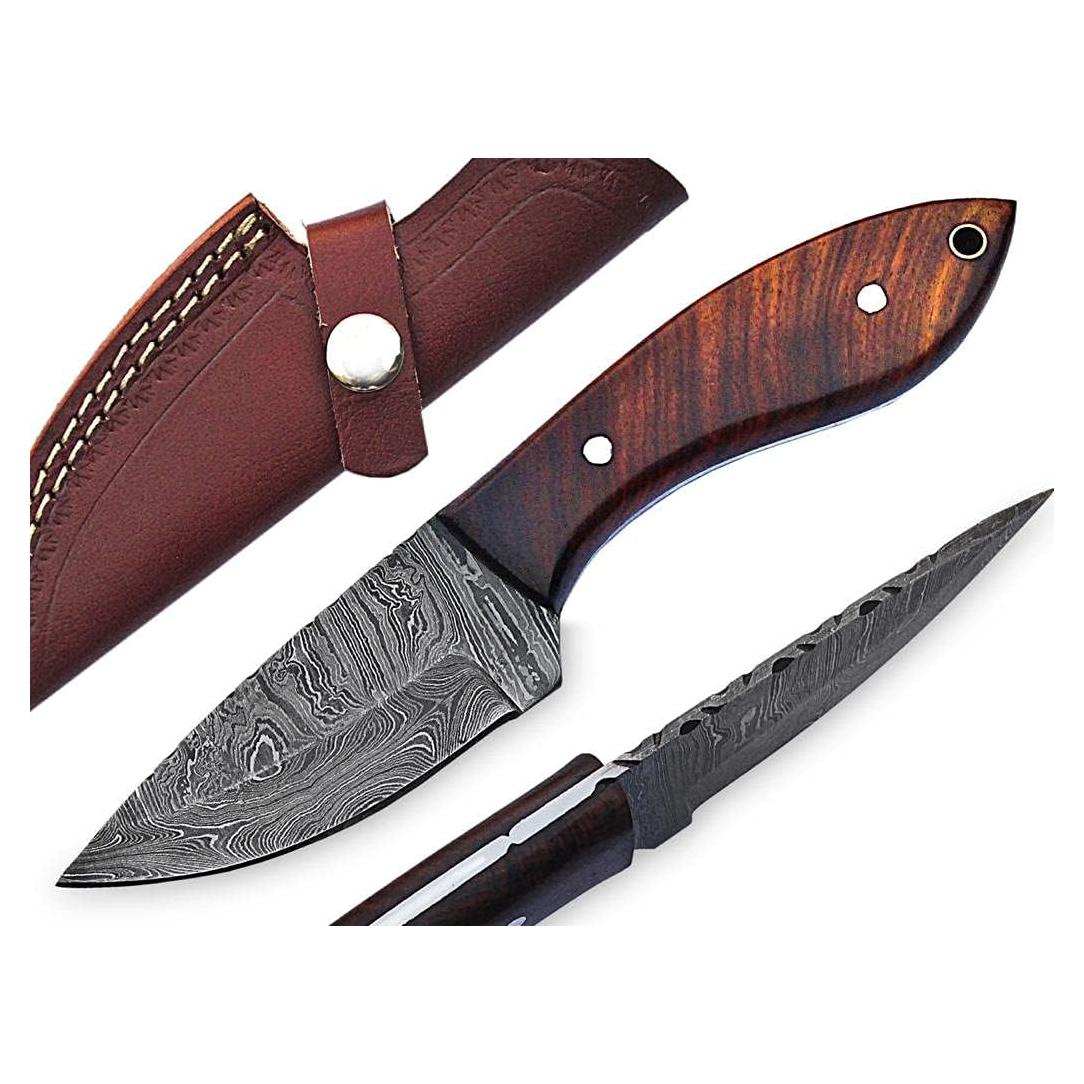 Cuchillo de Caza MMA Damasco 20.32 cm con Funda de Cuero