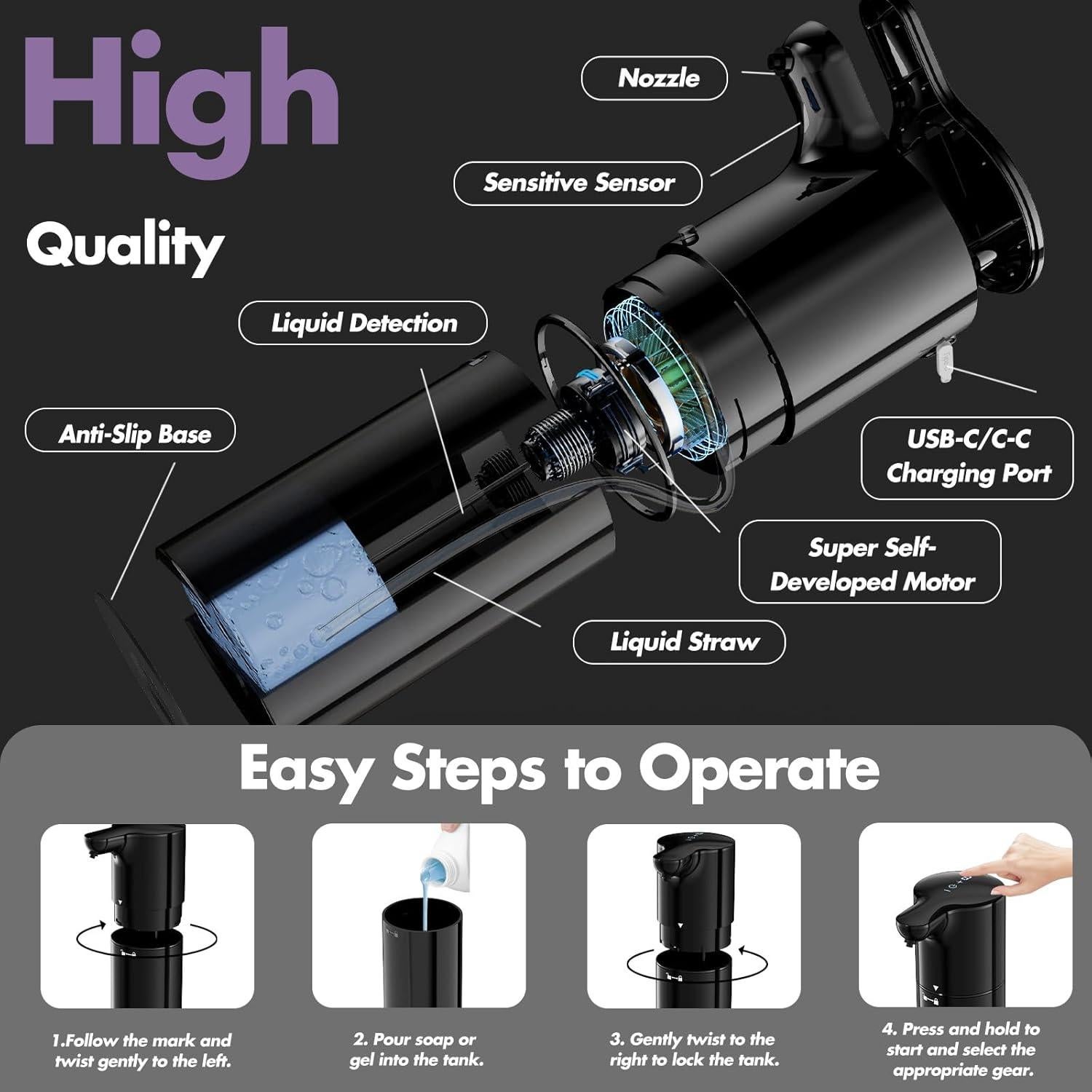 Dispensador Automático de Jabón YIKHOM 450 mL Sin Contacto